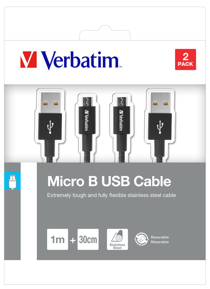 Verbatim Mikro-USB Sync- und Ladekabel 100 cm und 30 cm schwarz(2er Pack)