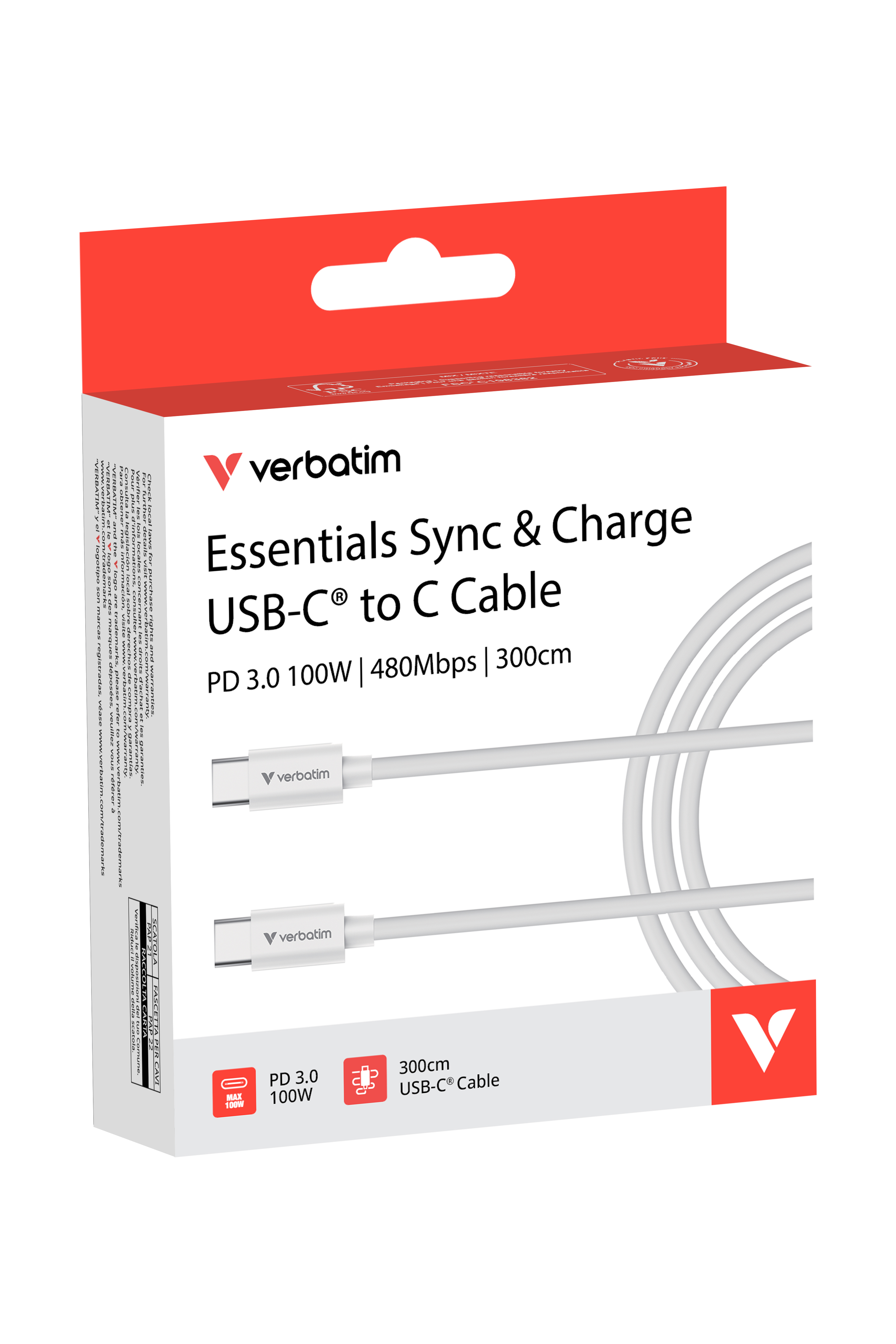 Verbatim Sync & Charge USB-C to USB-C 100W 3m - White