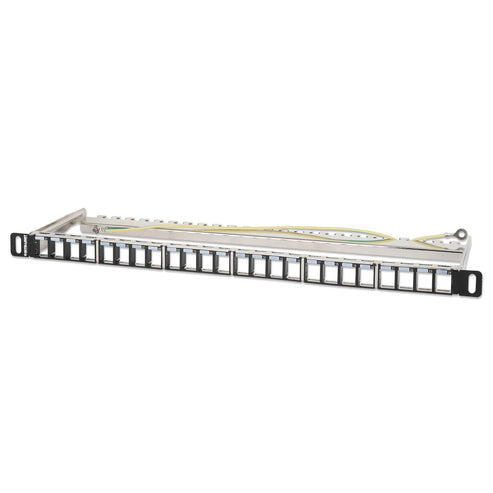 INTELLINET 24-Port Patchpanel geschirmt und unbestückt 0,5 HE Leerpanel zur 48,26 cm 19-Zoll-Rackmontage für Keystone-Jacks schwarz