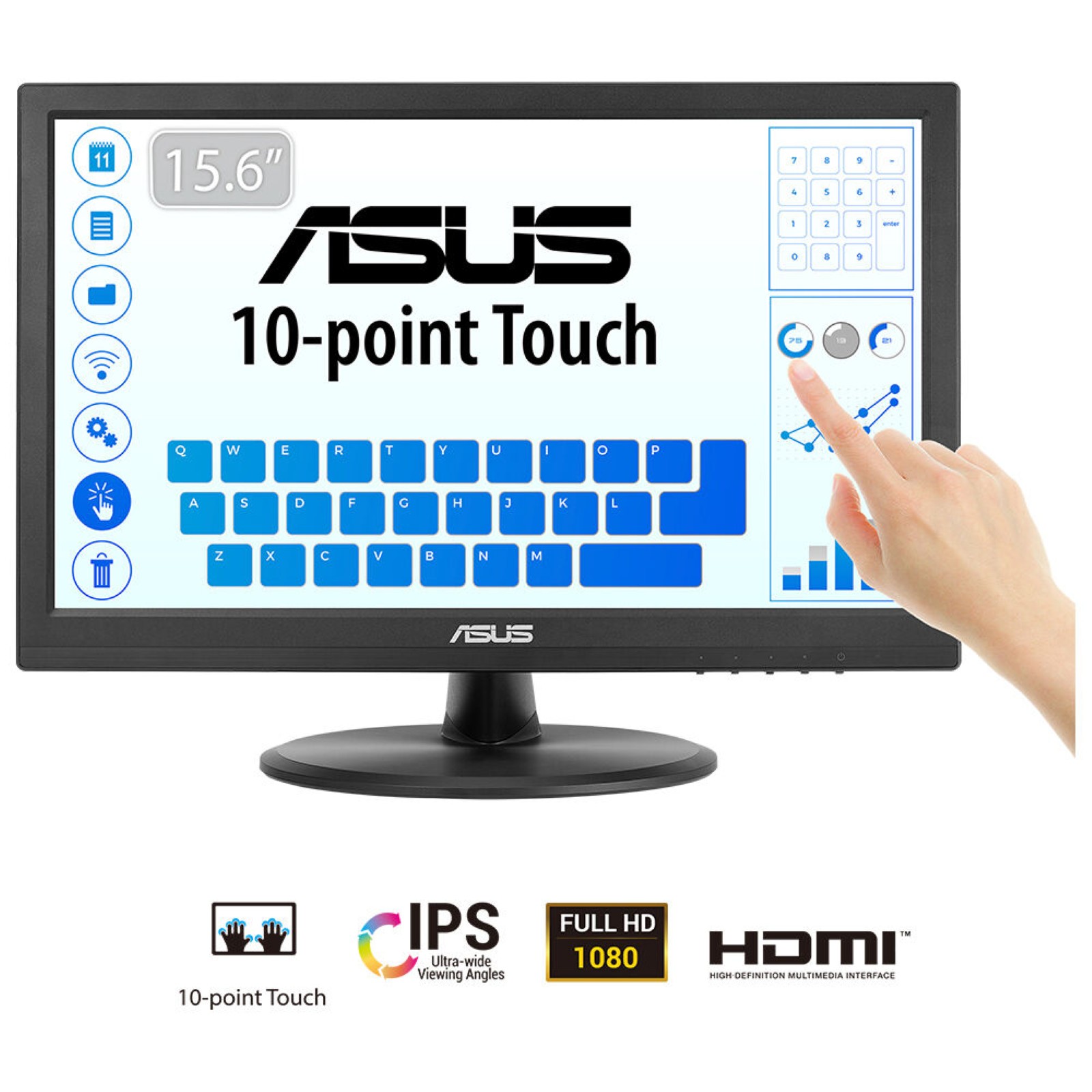 ASUS VT169HE Touch Monitor 39,62cm 15,6Zoll IPS WLED FHD 16:9 60Hz 220cd/m2 5ms D-Sub HDMI