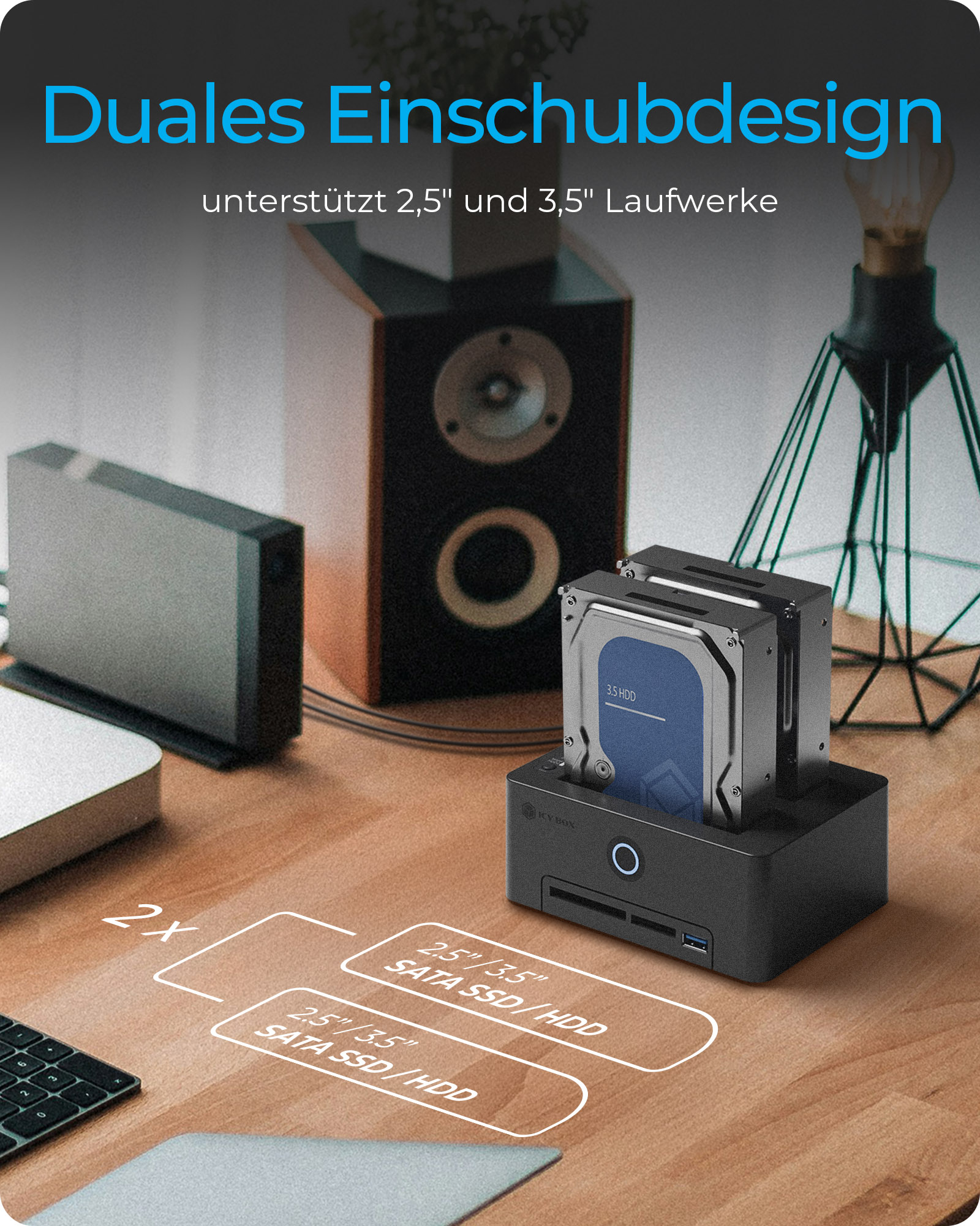 Docking- & Klonstation IcyBox HDD mit Kartenleser