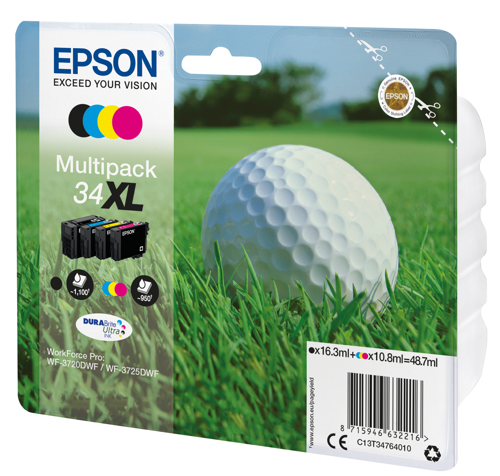 EPSON 34XL / T3476XL (Golfball) schwarz, cyan, magenta, gelb Druckerpatronen, 4er-Set