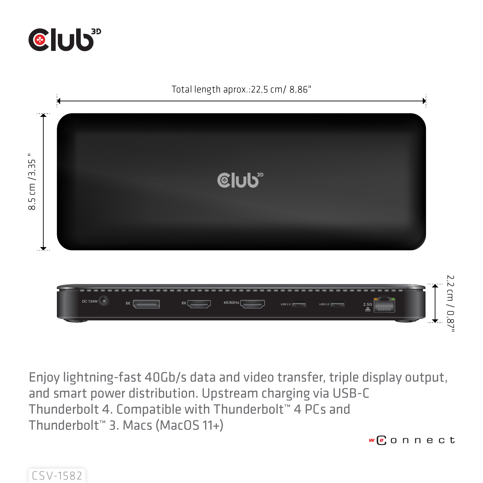 Club3D Thunderbolt4 12-in-1 Dockingstation 3 Displays St/Bu retail