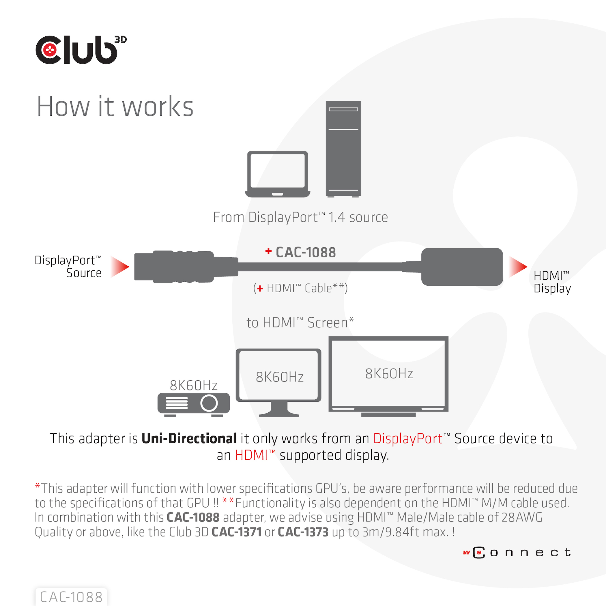 Club3D Adapter DisplayPort 1.4 > HDMI HDR 8K60Hz aktiv retail