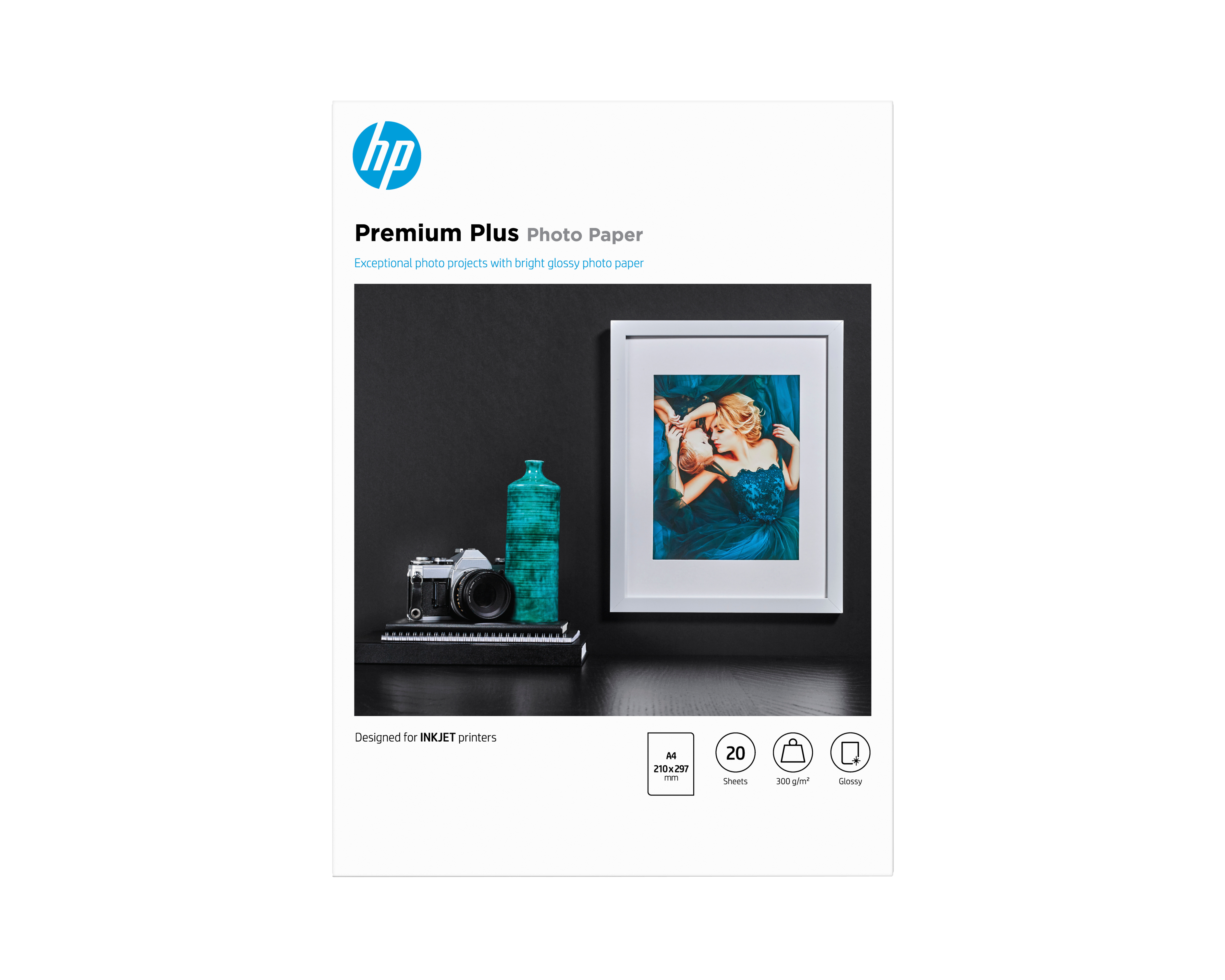 HP CR672A Premium Plus glänzend Foto Papier weiss 300g/m2 A4 20 Blatt 1er-Pack