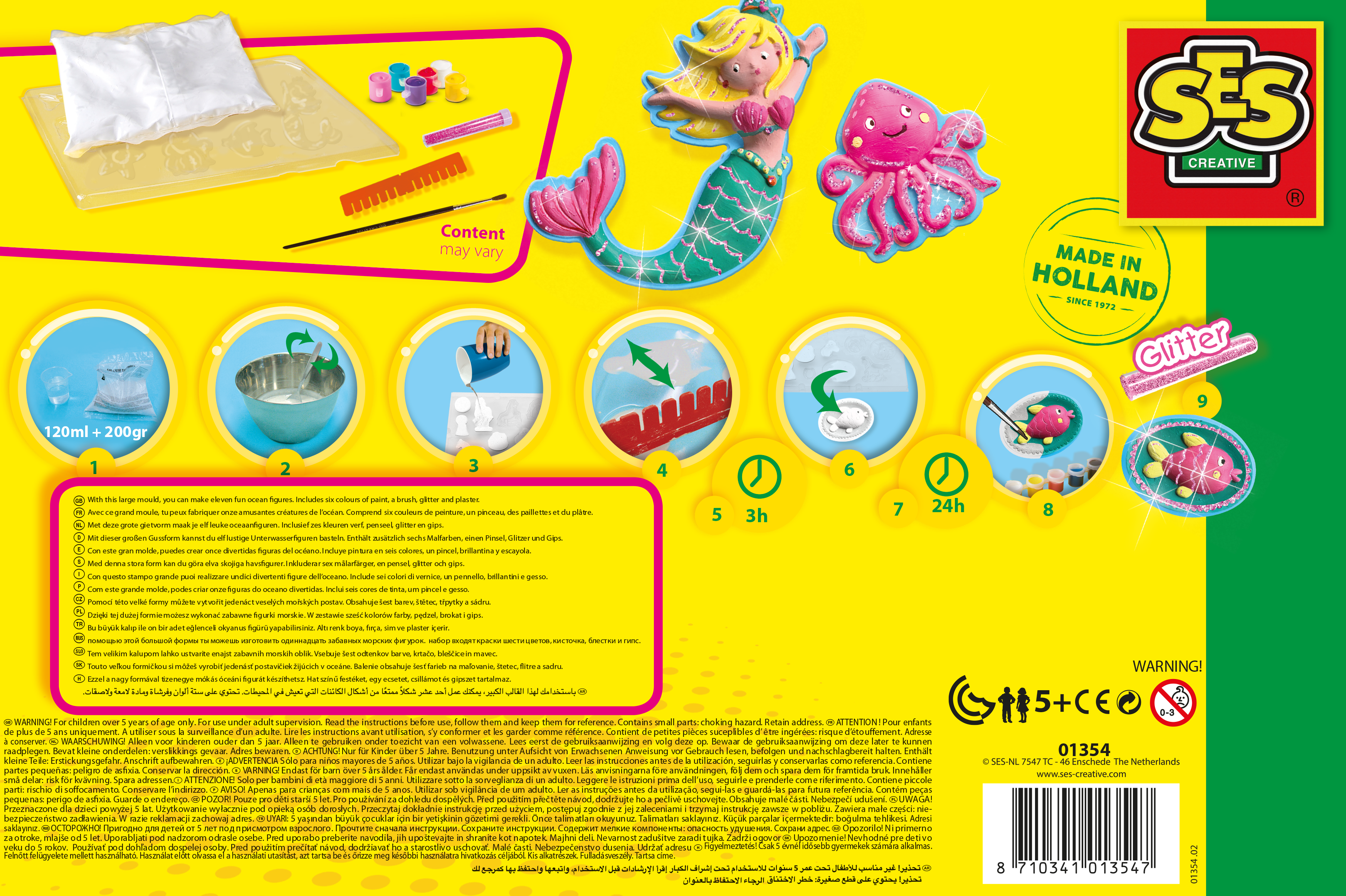SES Creative® Gipsgießen-Set Glitzer Meerestiere mehrfarbig