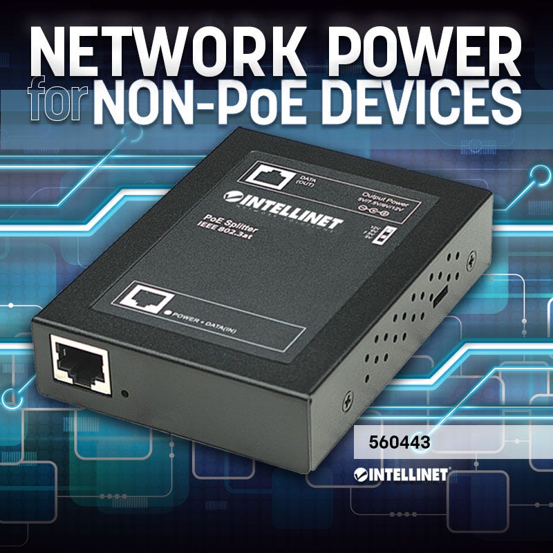 INTELLINET Gigabit PoE+ Splitter Power over Ethernet IEEE 802.3at/af mit 5 / 7,5 / 9 / 12 V DC Ausgangsspannung