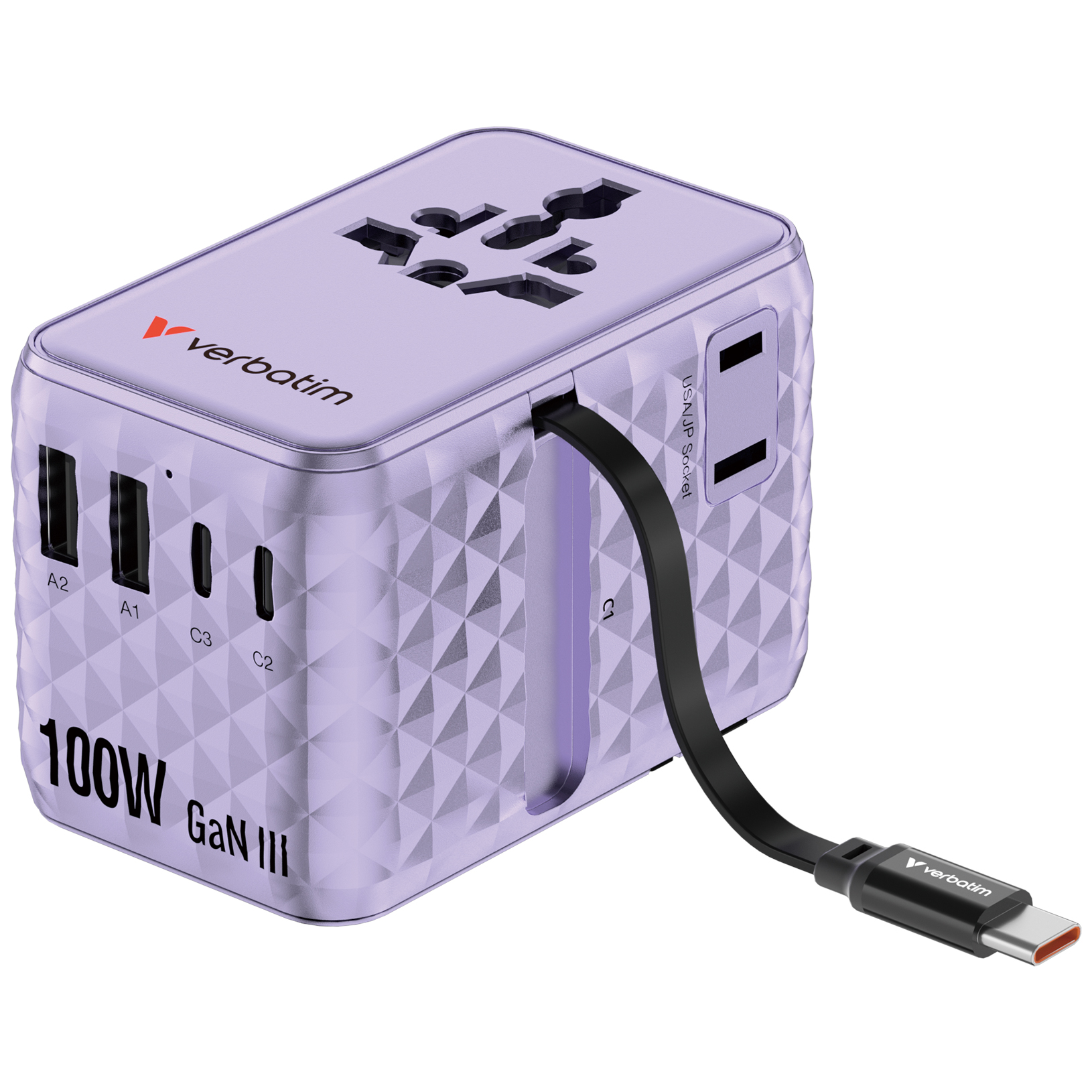 Verbatim Charge'n'Travel Adapter 100W 1C retractable purple