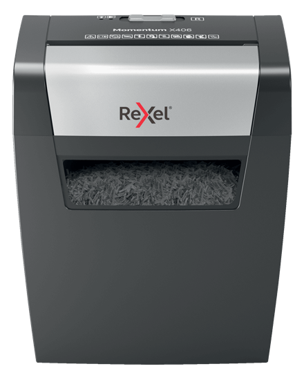 Rexel Momentum X406 Aktenvernichter mit Partikelschnitt P-4, 4 x 28 mm, bis 6 Blatt, schwarz