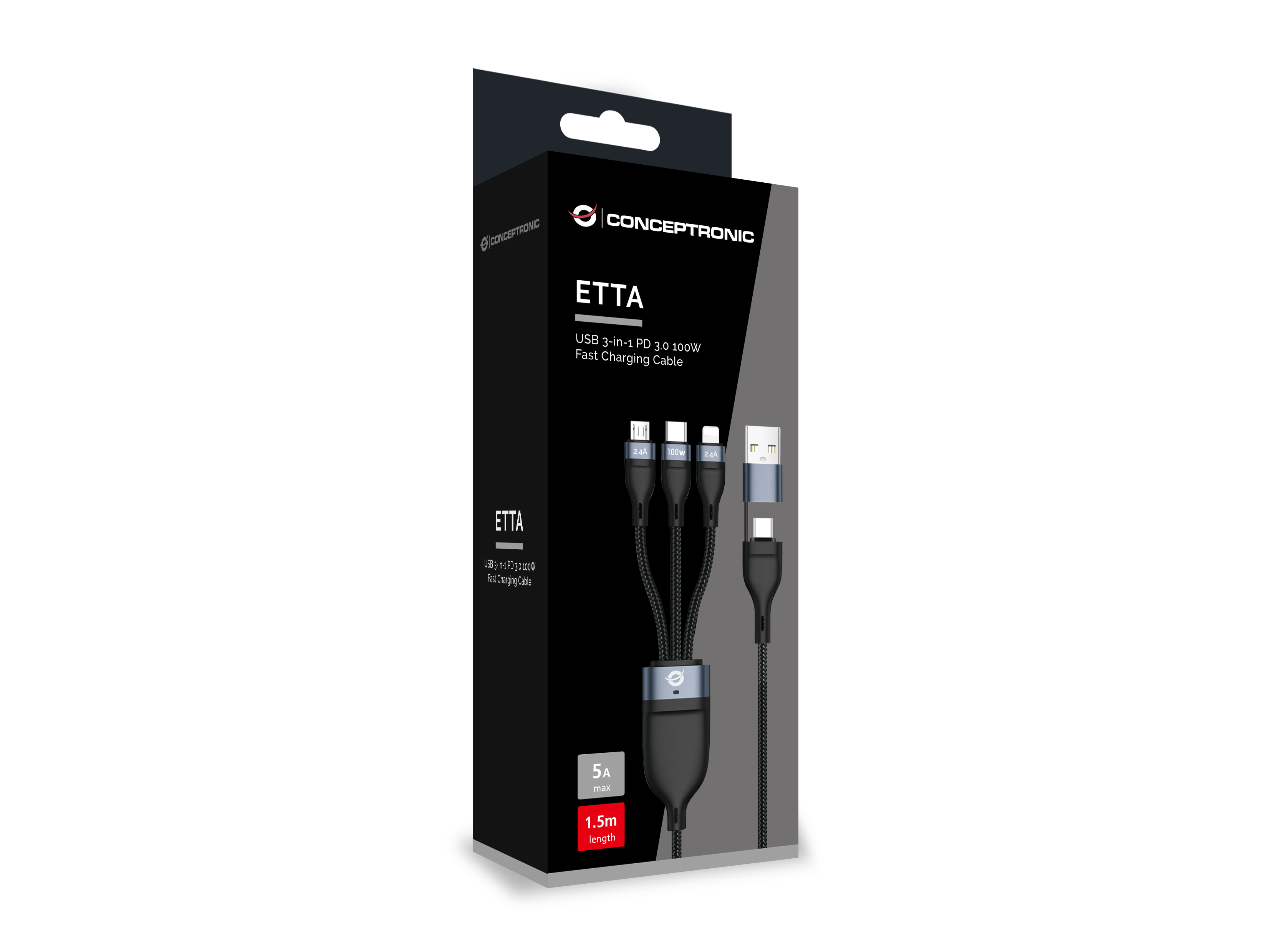 CONCEPTRONIC Kabel USB-C/-A3.0->C/MicroB/+ 480Mbs 1.50m sw