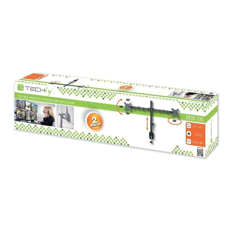 TECHLY Schreibtischhalterung fuer 2 LCD TV LED 38,1cm-68,58cm 15-27Zoll Seite an Seite mit Klemme
