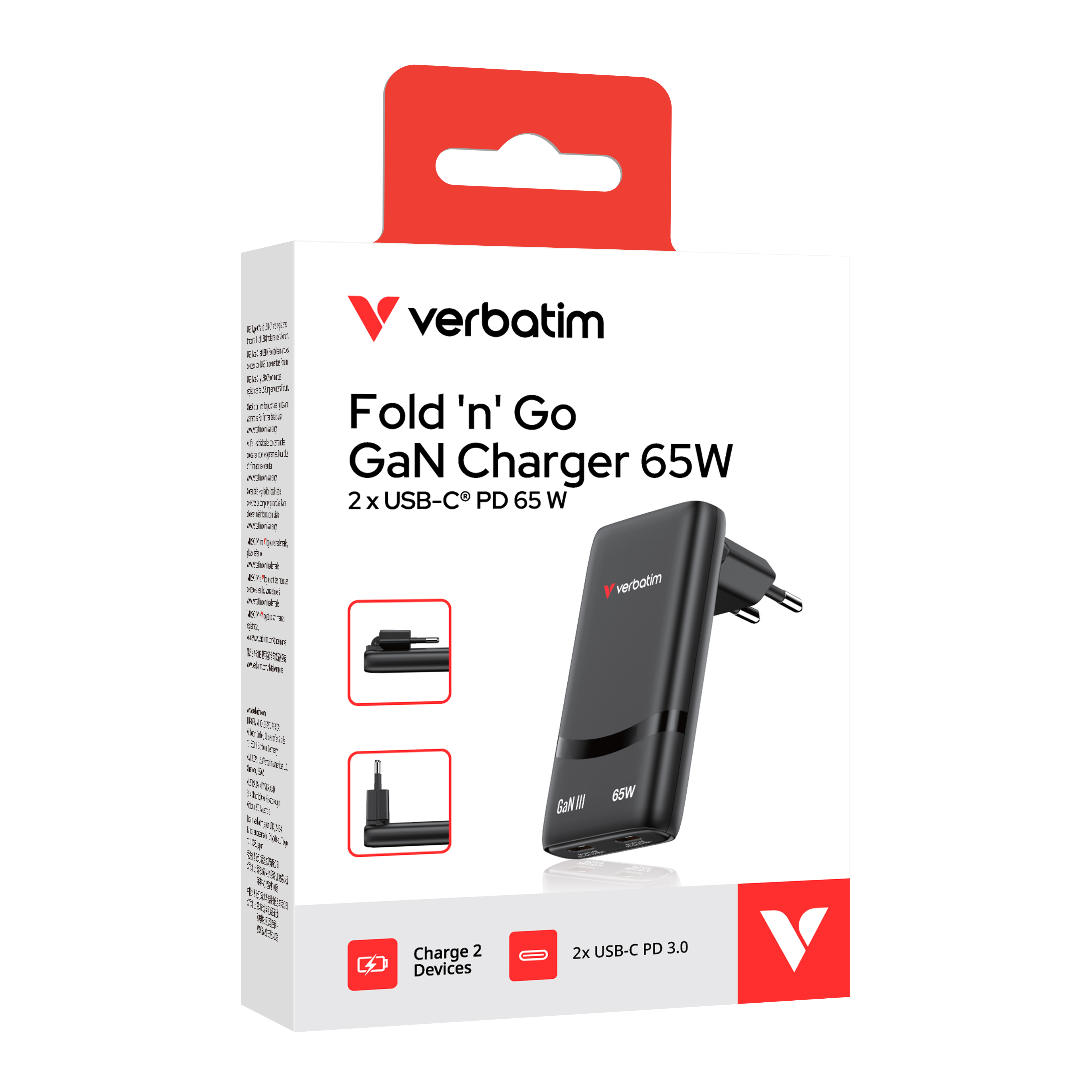 verbatim Fold n’ Go GaN III Ladeadapter schwarz, 65 W