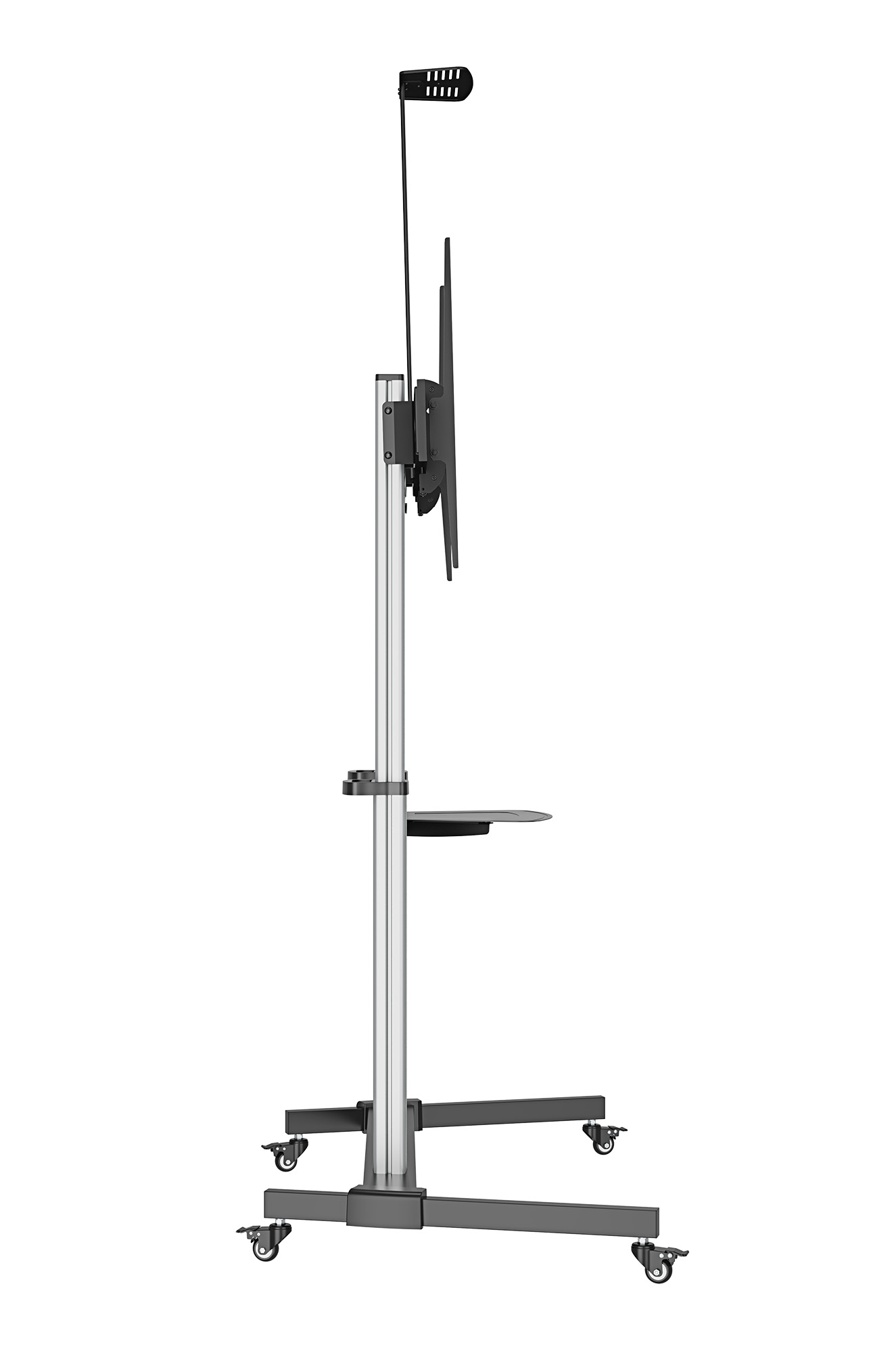 MANHATTAN Aluminium Multimedia TV-Ständer auf Rollen höhenverstellbar 152,4-254cm 60-100Zoll bis 80 kg neigbar rotierbar Fachboden