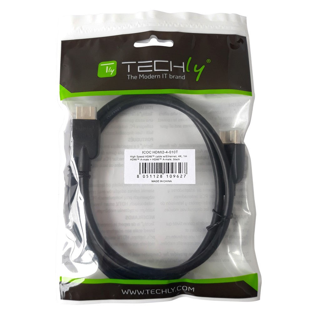 TECHLY HDMI 4K 60Hz High Speed Anschlusskabel mit Ethernet schwarz 2m