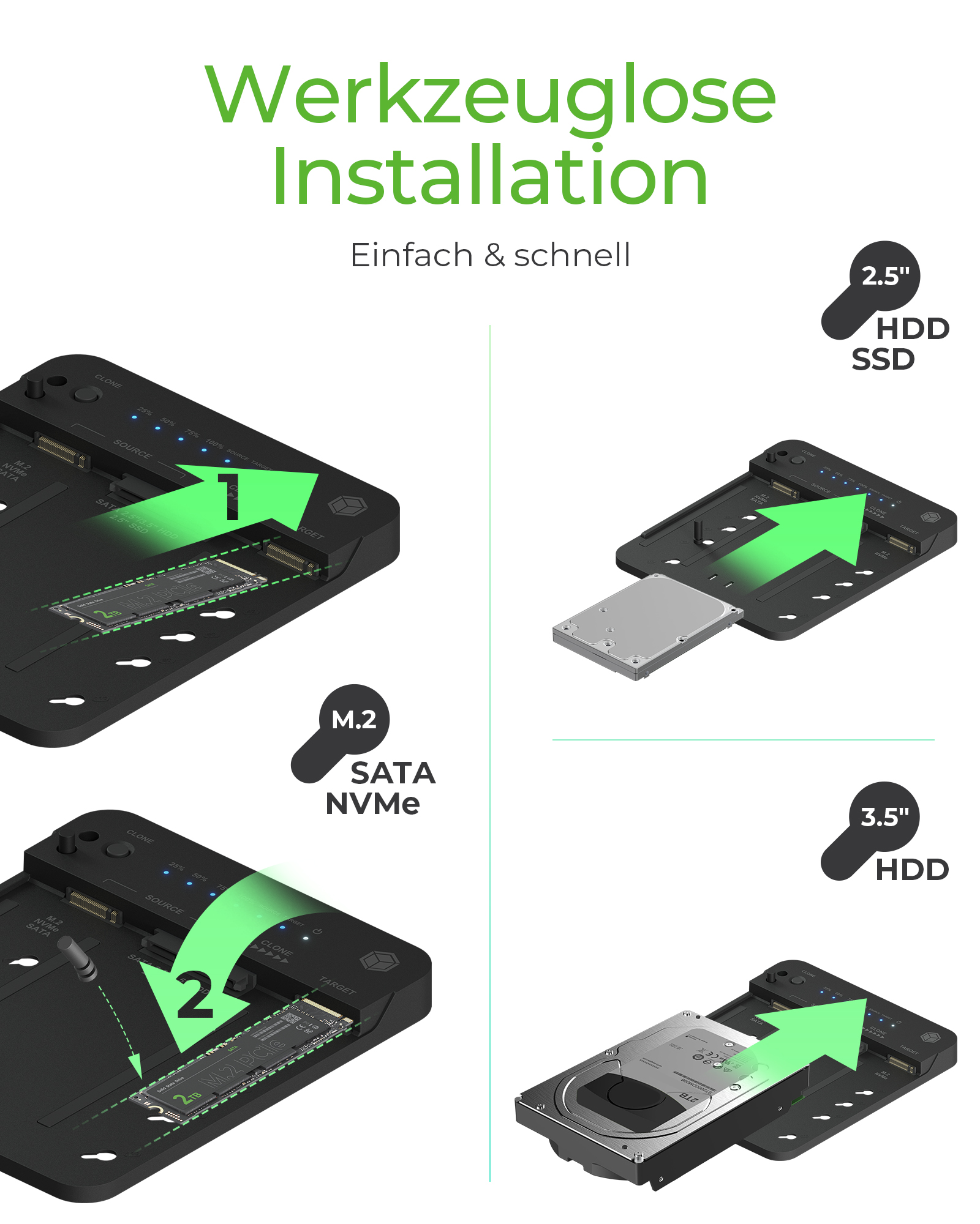 Docking- & Klonstation IcyBox M.2 NVMe SSD zweifach retail