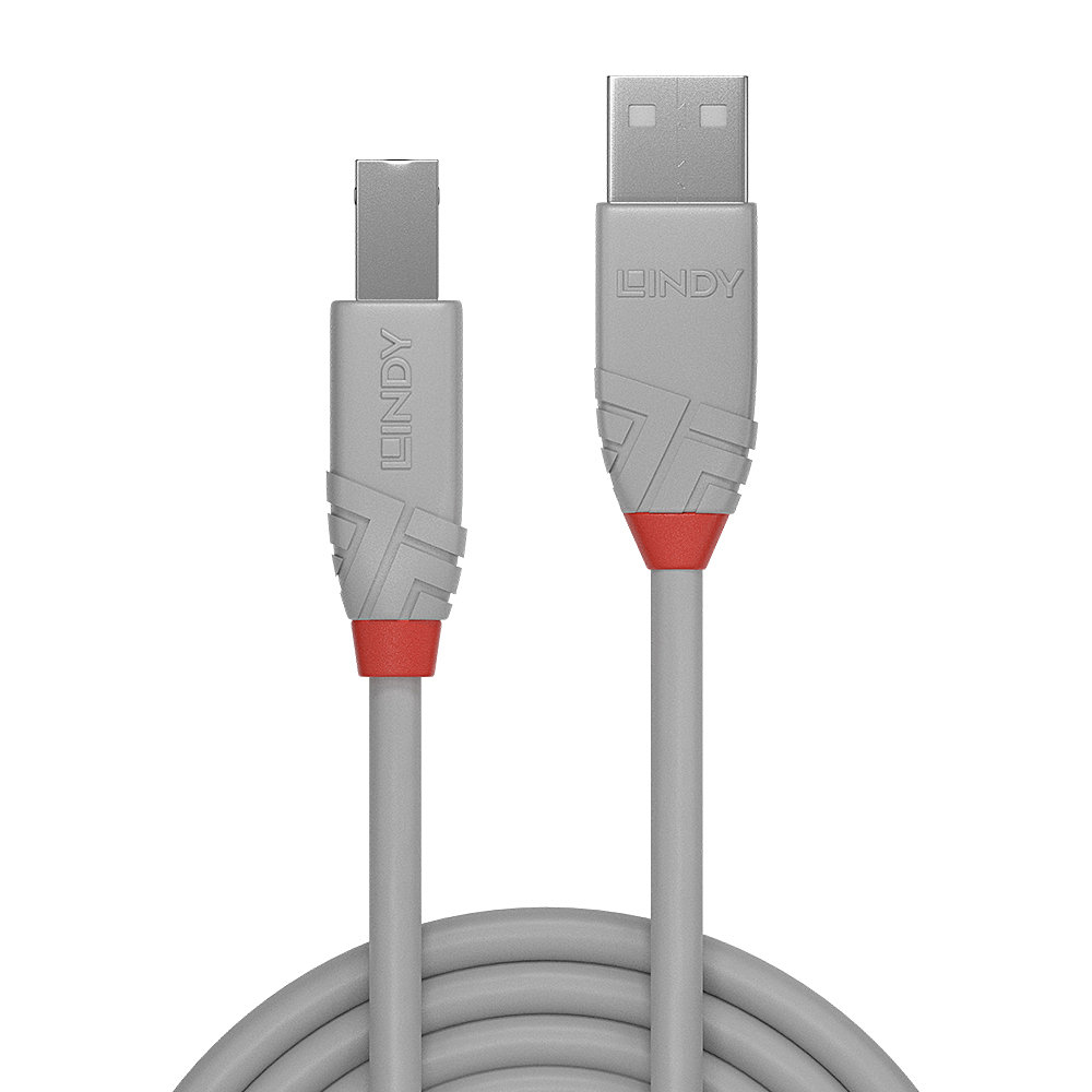 2M USB 2.0 TYP A AN B KABEL ANTHRA LINE GRAU
