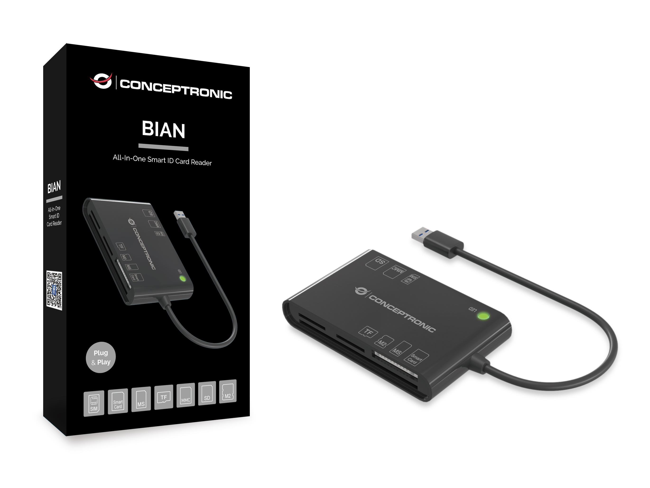 CONCEPTRONIC Kartenleser USB-A2.0->7-in-1 schwarz