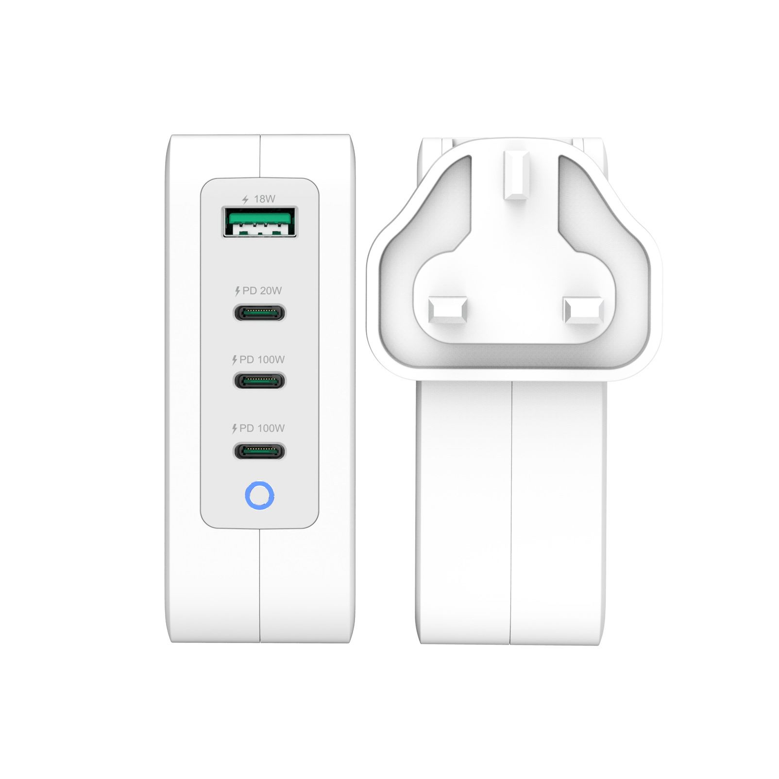 130W GAN USB-C 4-PORT CHARGER - UK WHITE GREY