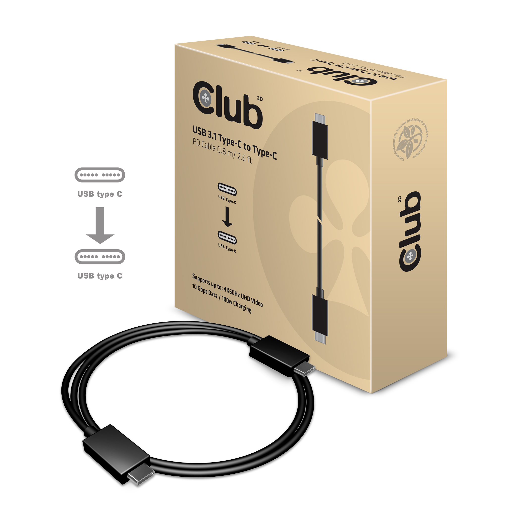Club3D Kabel USB 3.1 Typ C 1m PowerDelivery St/St retail