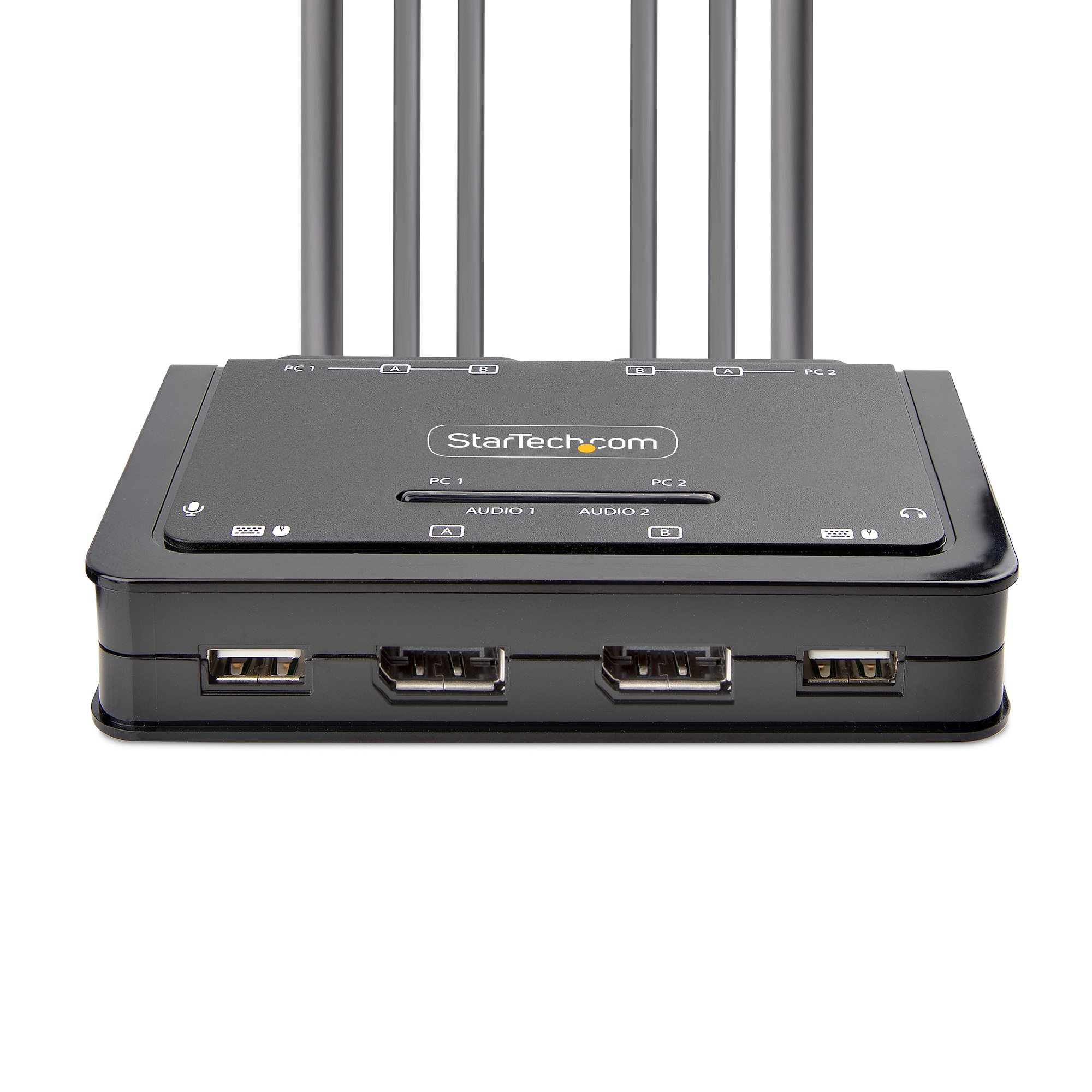 STARTECH.COM 2-Port Dual Monitor KVM Switch DisplayPort 4K 60Hz KVM mit 1,5m Integrierten Kabeln USB-A/DisplayPort/Audio DP KVM Swit