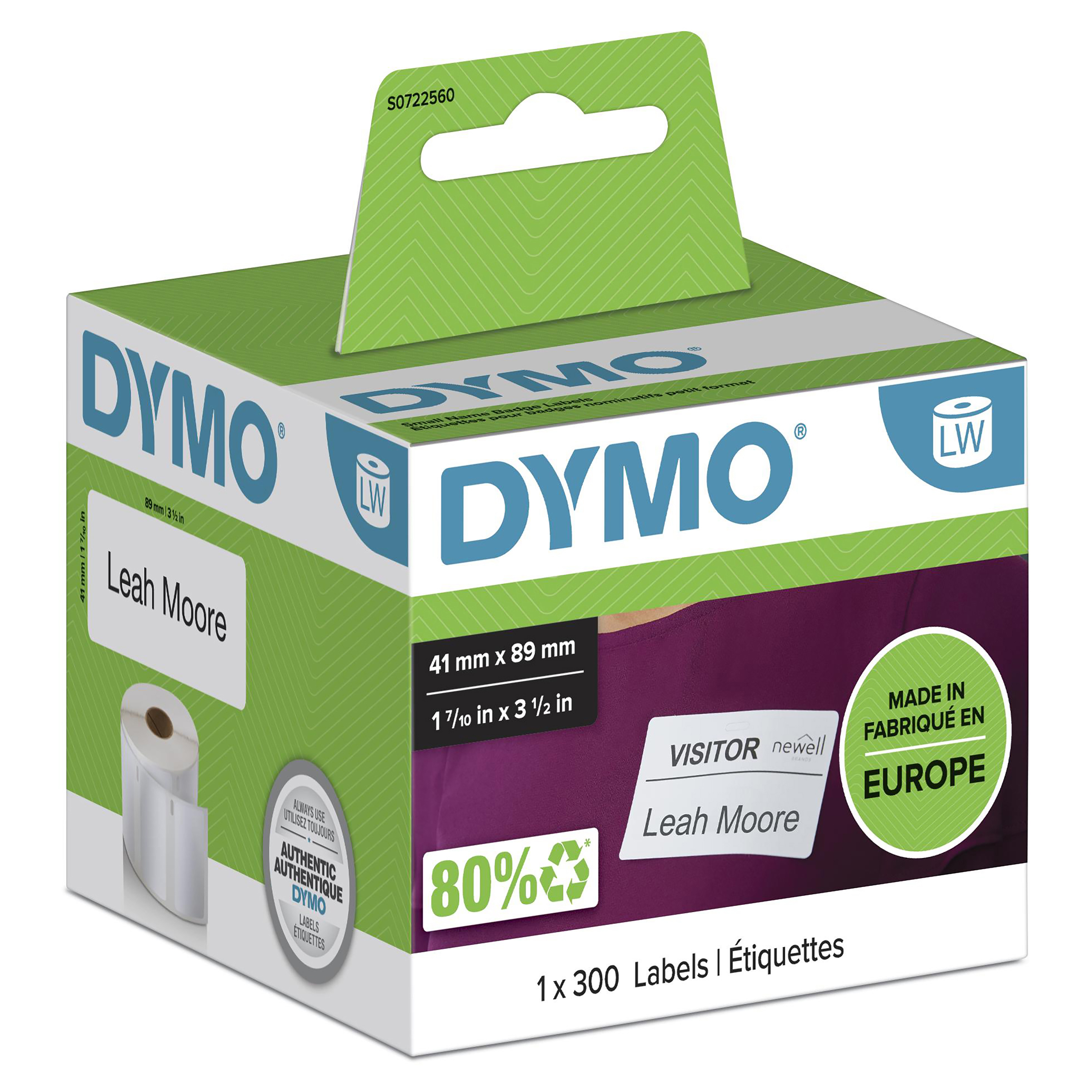 DYMO LW-Namensschilder klein wei 41x 89mm ablös. 300St/Rol