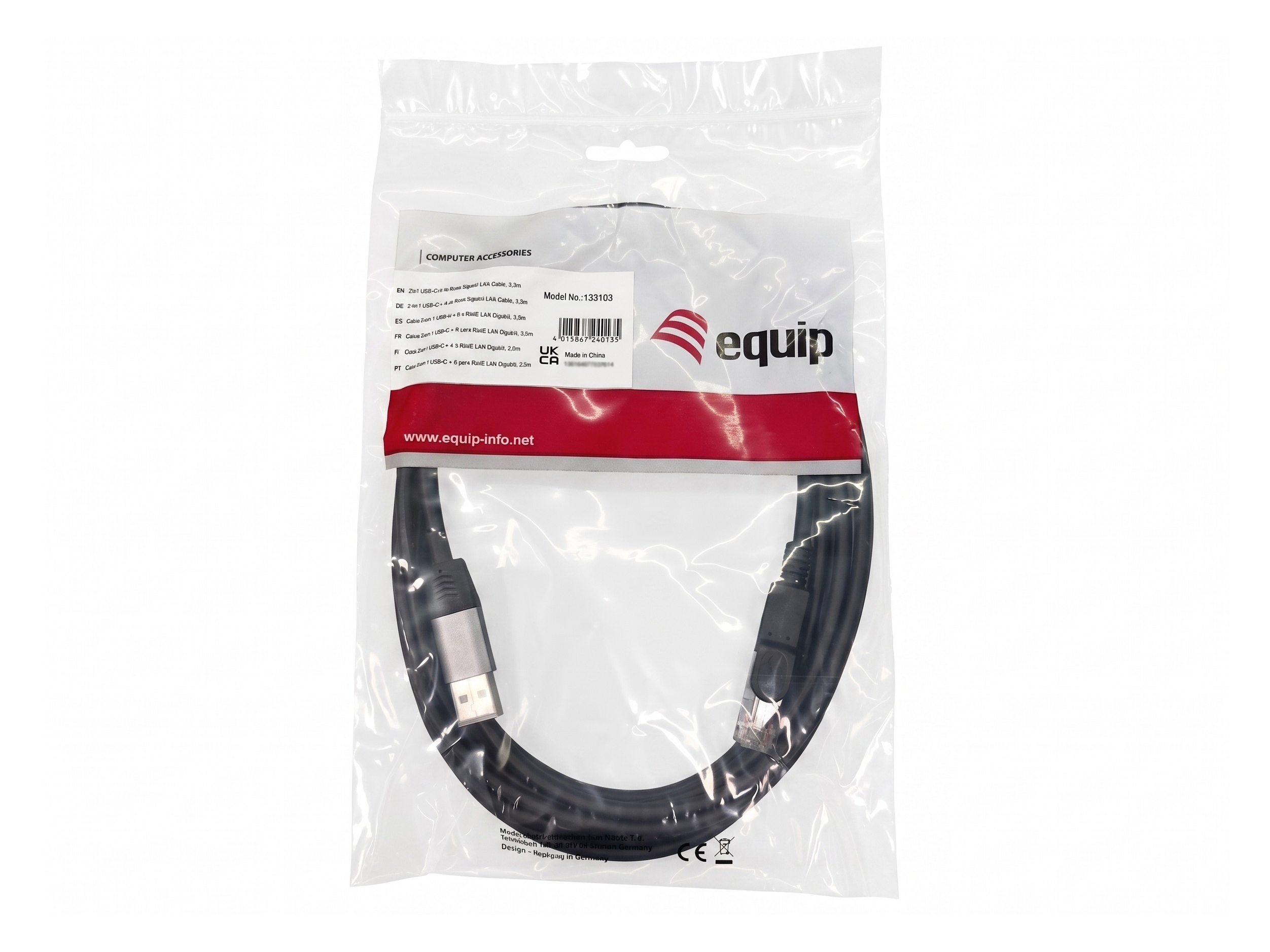 Equip Adapter GigaBit USB-C+A->RJ45 St/St 2.00m schwarz