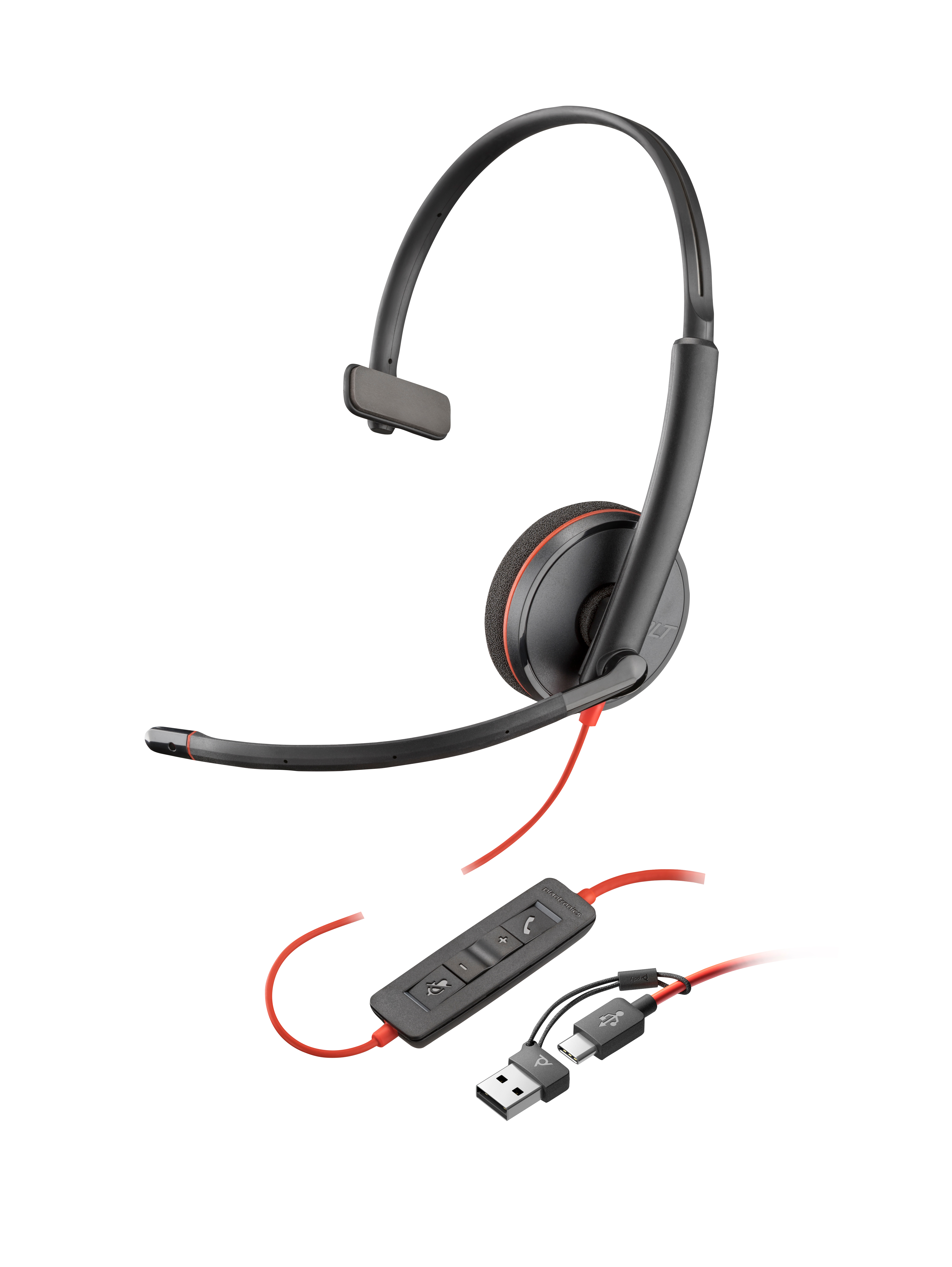 HP Poly Blackwire 3210 Monaural USB-C Headset +USB-C/A Adapter Bulk SmartBuy