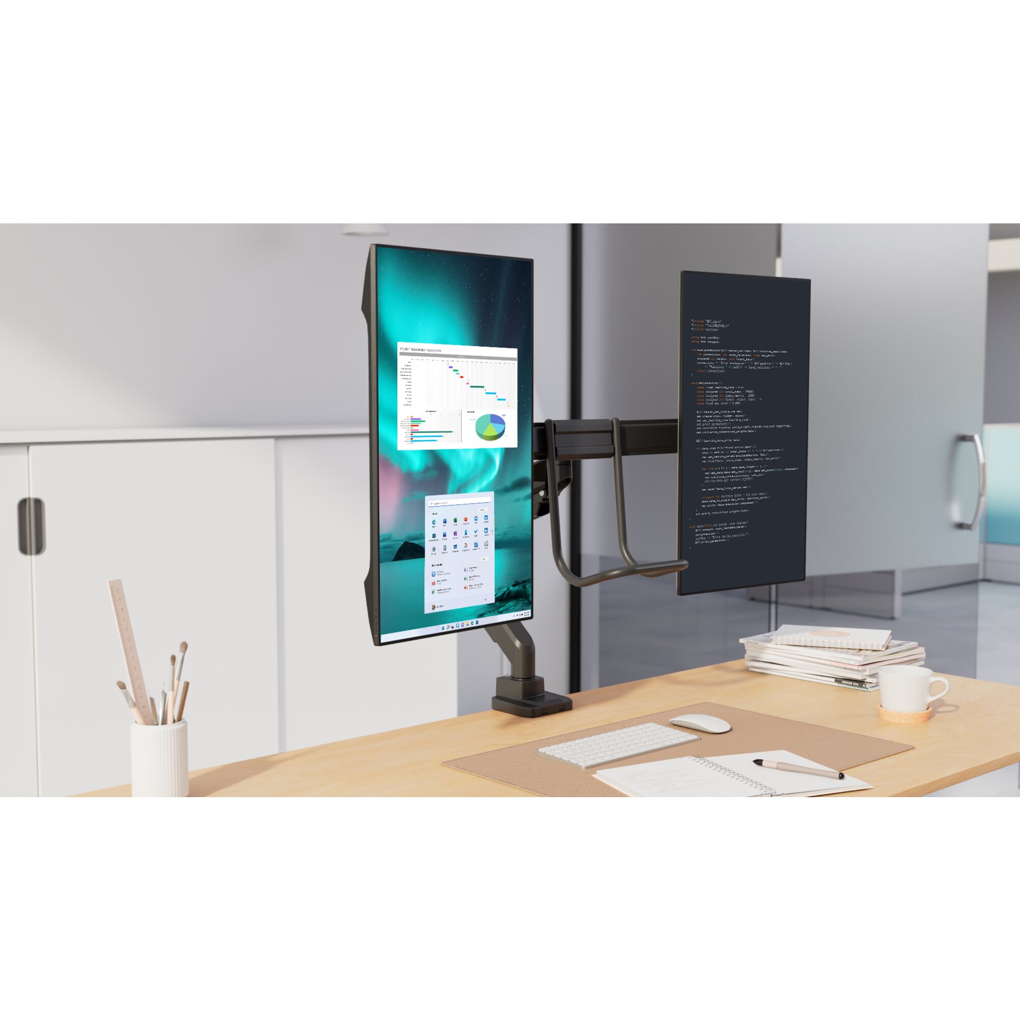 Kensington Monitor-Halterung SmartFit™ Dual K58272WW dunkelgrau für 2 Monitore, Tischklemme
