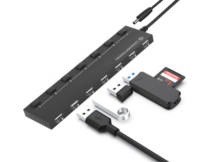 CONCEPTRONIC 7-Port Hub USB-A2.0->7xA2.0/DC m.Netz. sw