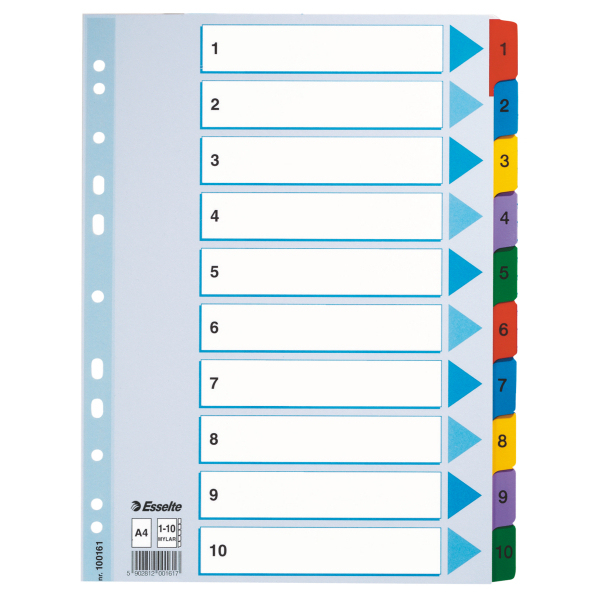 Esselte Ordnerregister DIN A4 Vollformat 1-10 farbig 10-teilig, 1 Satz