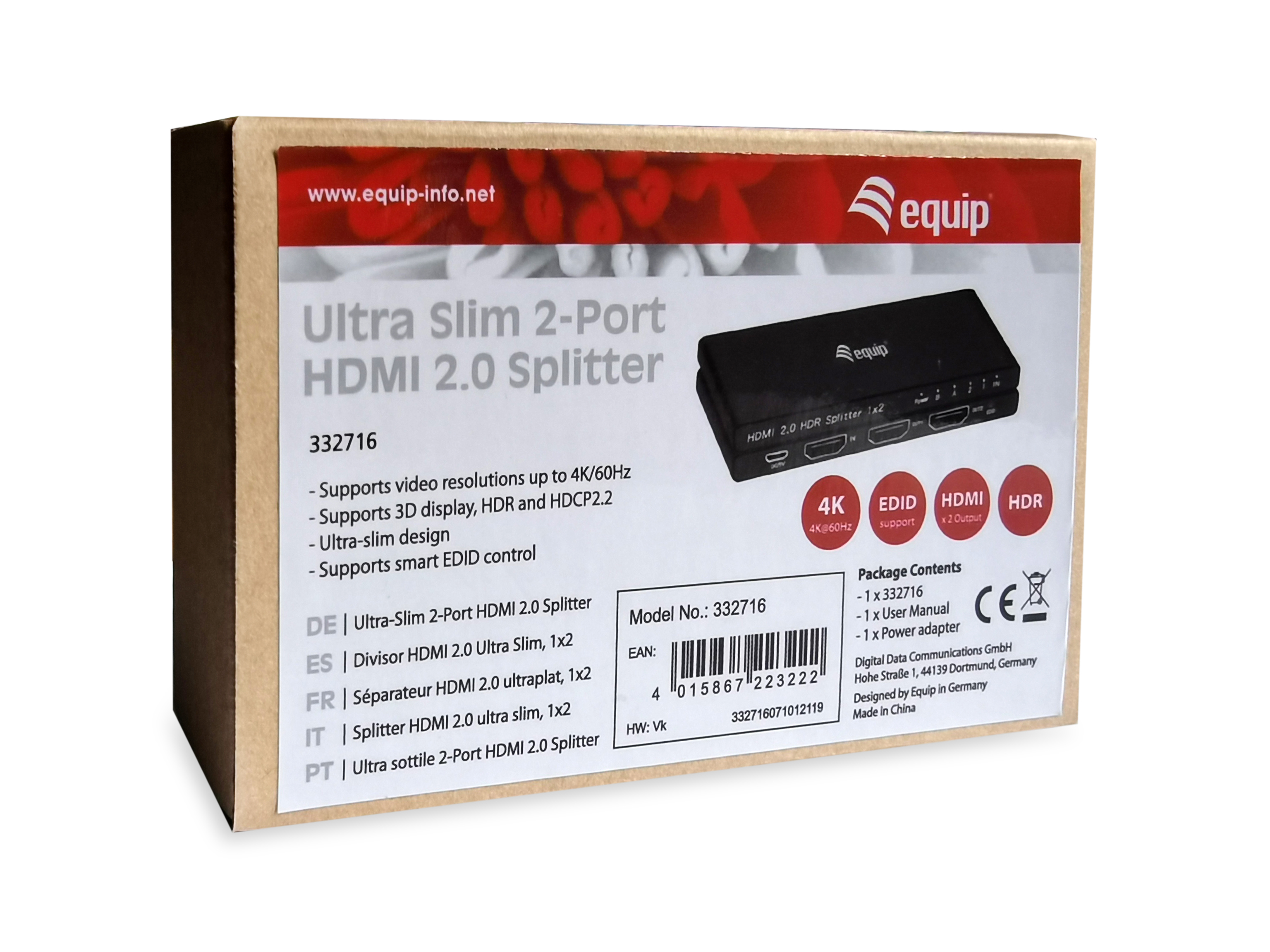 Equip HDMI2.0 2-Port Splitter Ultra Slim 4K/ 60Hz schwarz