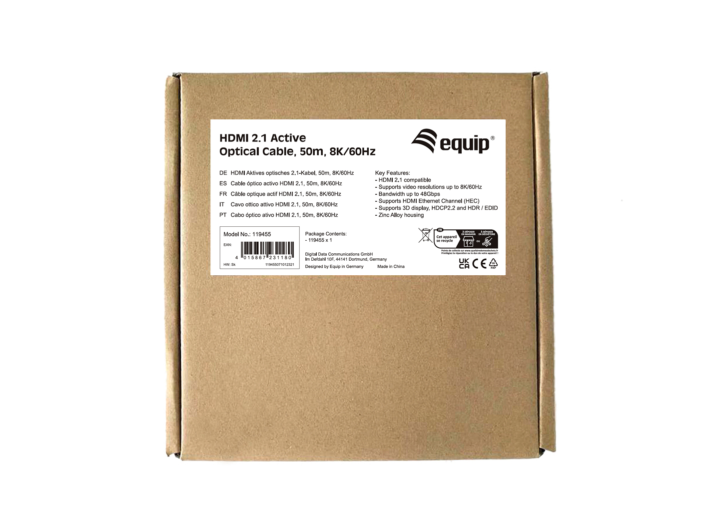 Equip HDMI HS Ethernet 2.1 48Gb AOC 8K/60Hz 50.00m schwarz