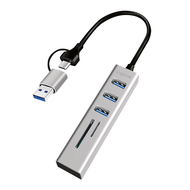 Logilink USB 3.0 HUB, 3x USB-A, SD/microSD-Slot, 5 Gbit/s