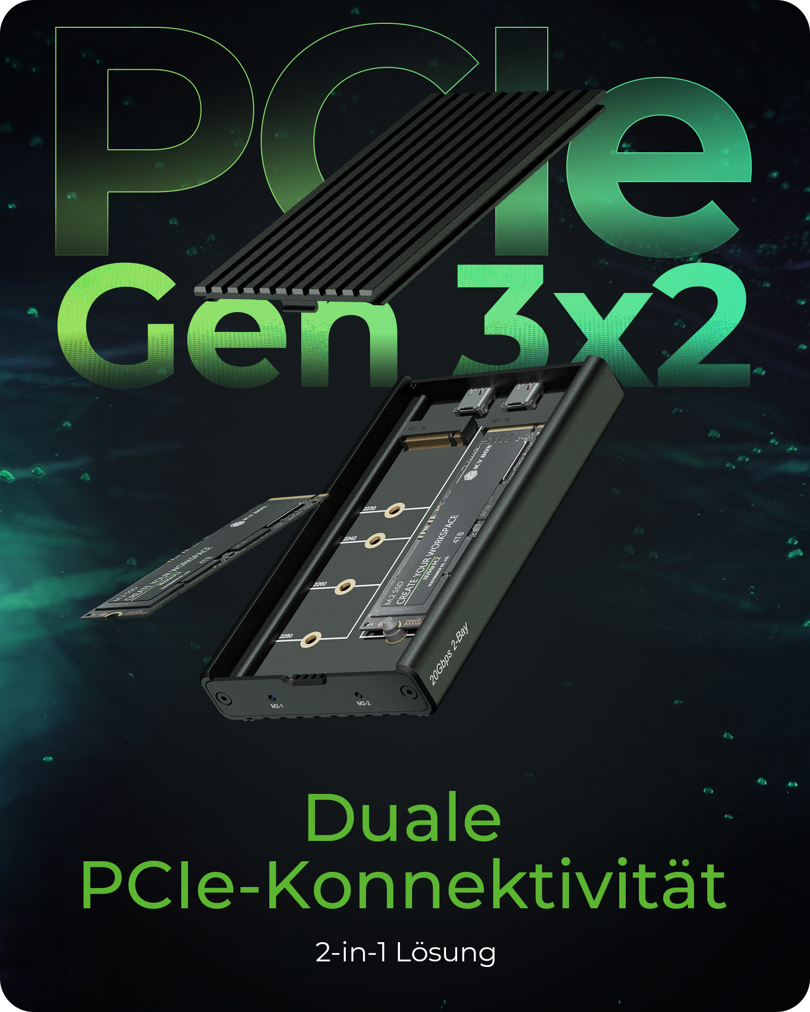 Geh. IcyBox USB 3.2 Gen2x2 Type-C 2-fach M.2 PCle NVMe