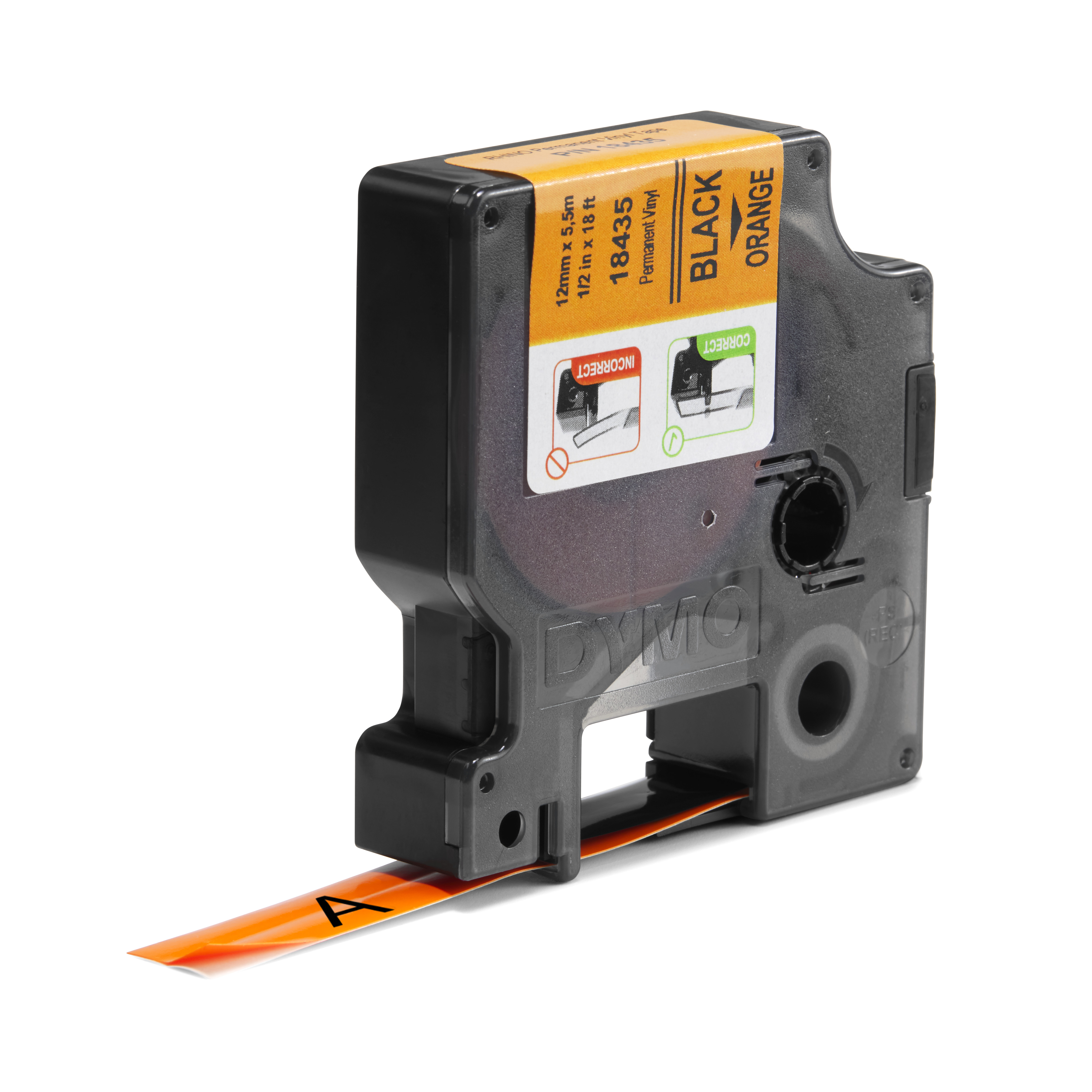 DYMO Schriftband RHINO 18435, 12 mm, schwarz auf orange, 1 St.