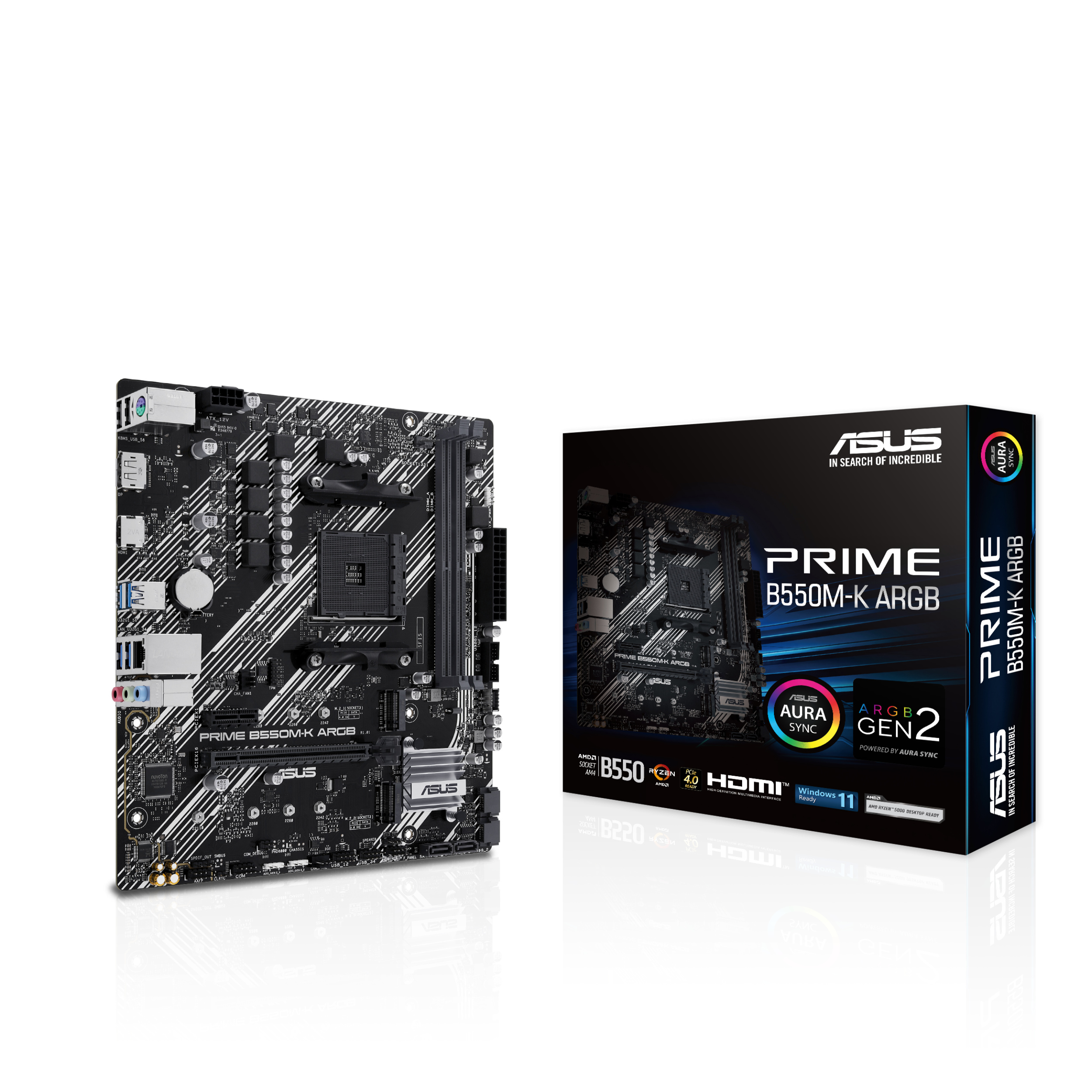 ASUS PRIME B550M-K ARGB AM4 2DDR4 microATX 4xSATA MB 1xHDMI 2.1 1xDP 1.4 2xM.2