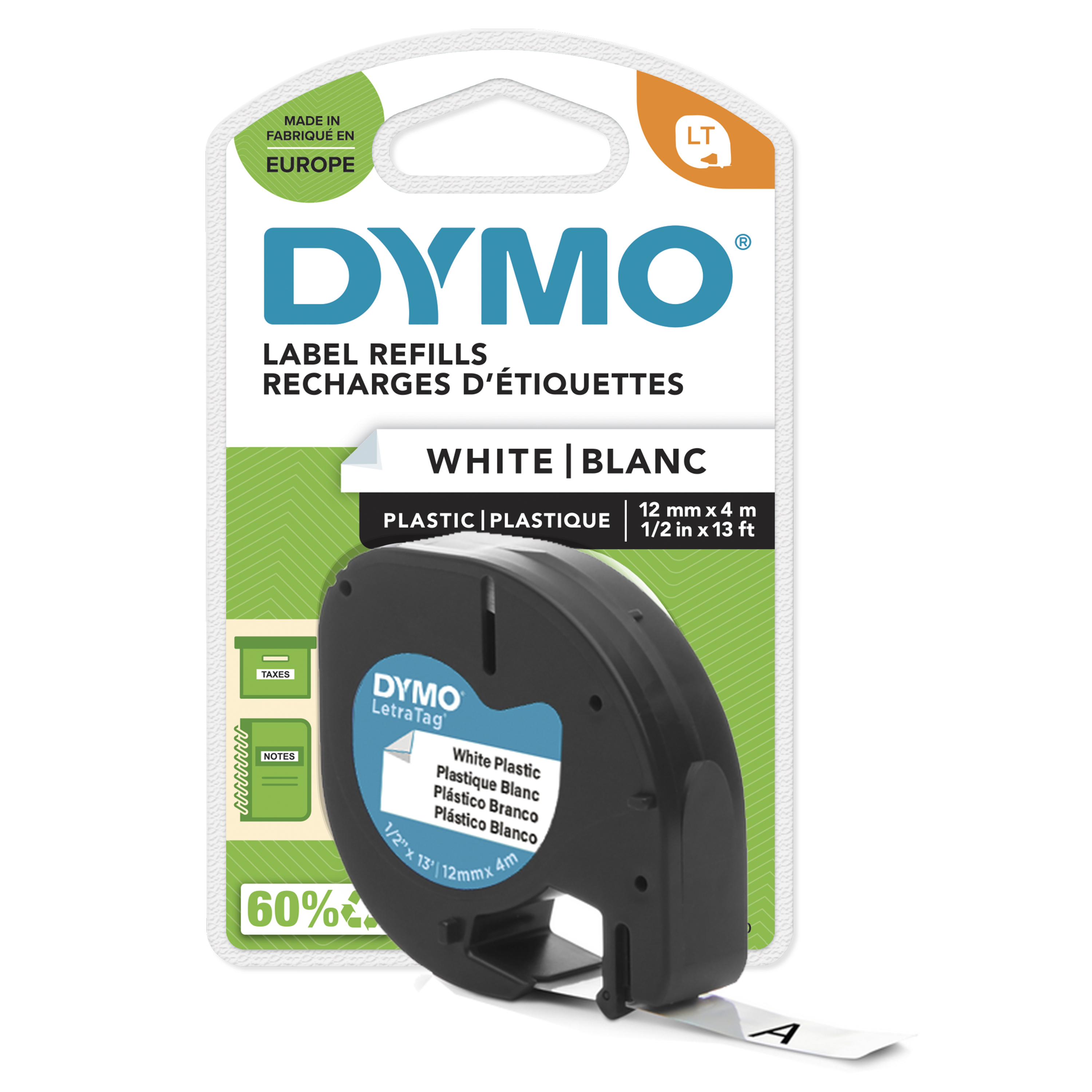 DYMO Schriftband LetraTag 91221 S0721660, 12 mm, schwarz auf weiß, 1 St.