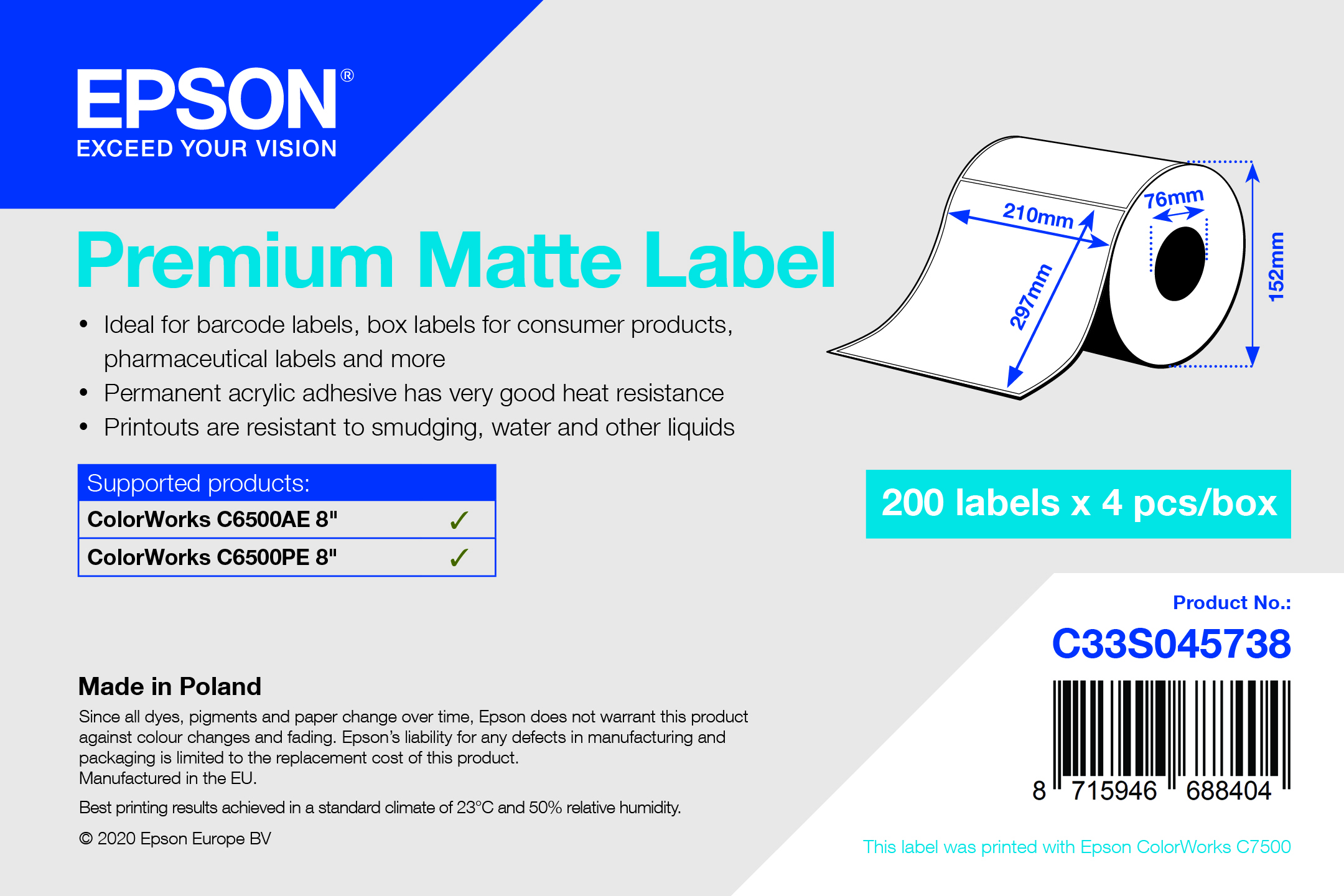 PREMIUM MATTE LABEL DIE CUTROLL 210MMX297MM 200 LABELS