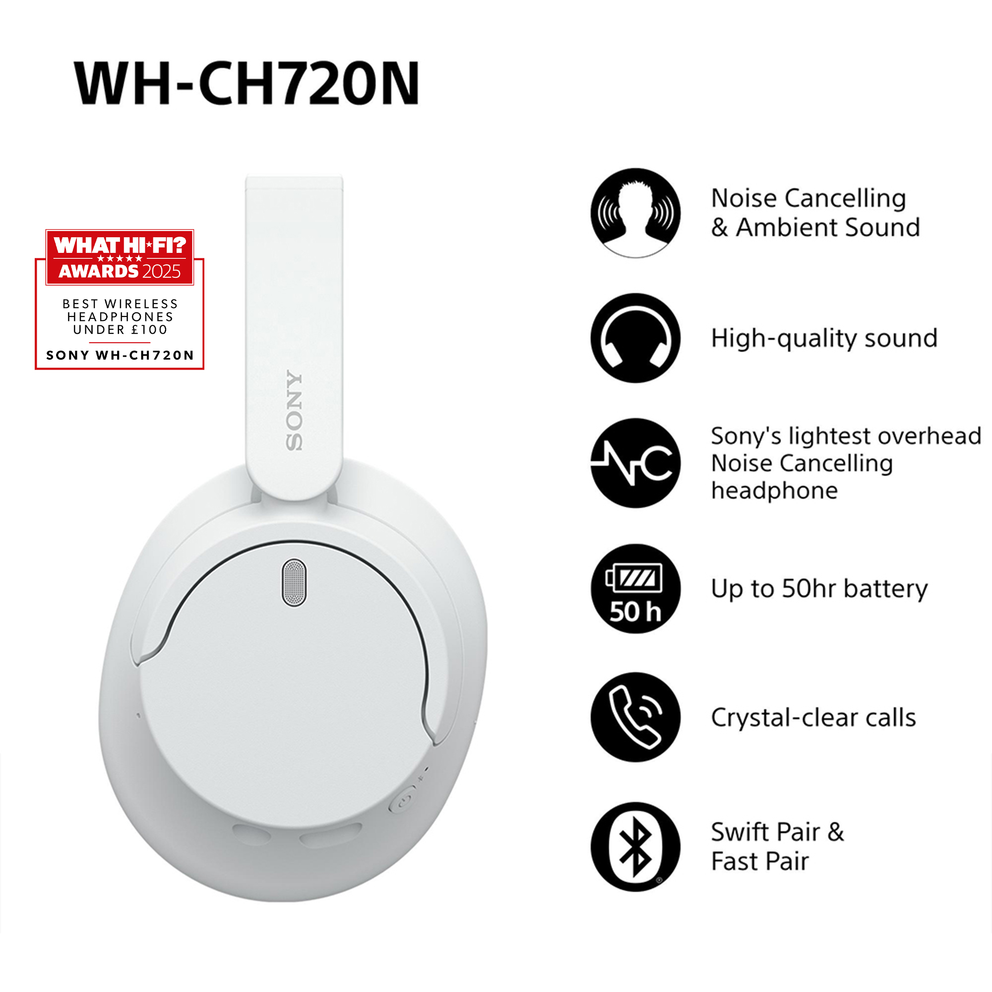 Sony WH-CH720NW Over-Ear weiß BT-Kopfhörer