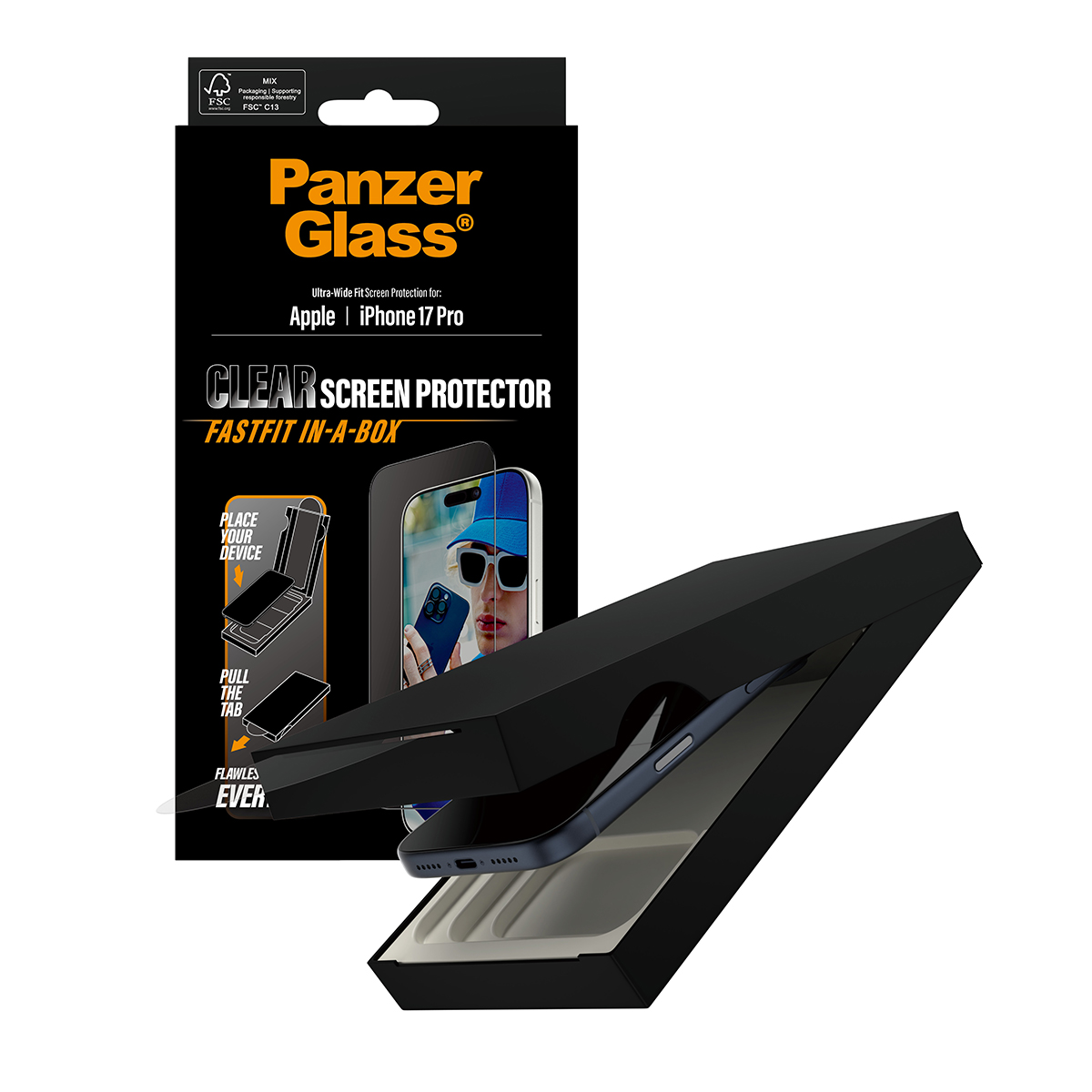 SCREEN PROTECTOR W. BLACK FRAME IPHONE 17 PRO ULTRA-WIDE FIT W.