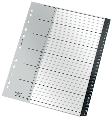 LEITZ Ordnerregister recycle 1218 DIN A4 Vollformat, Überbreite 1-31 schwarz 31-teilig, 1 Satz
