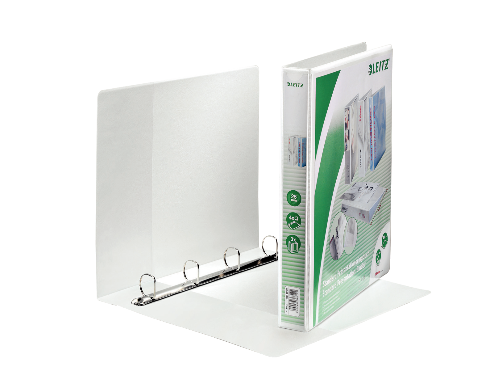 LEITZ Präsentationsringbücher 4-Ringe weiß 4,4 cm DIN A4, 6 St.