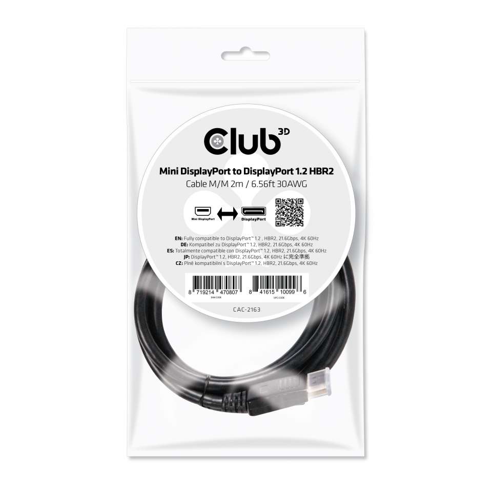 Club3D Kabel MiniDP 1.2  DP 1.2 2m 4K60Hz St/St Polybeutel