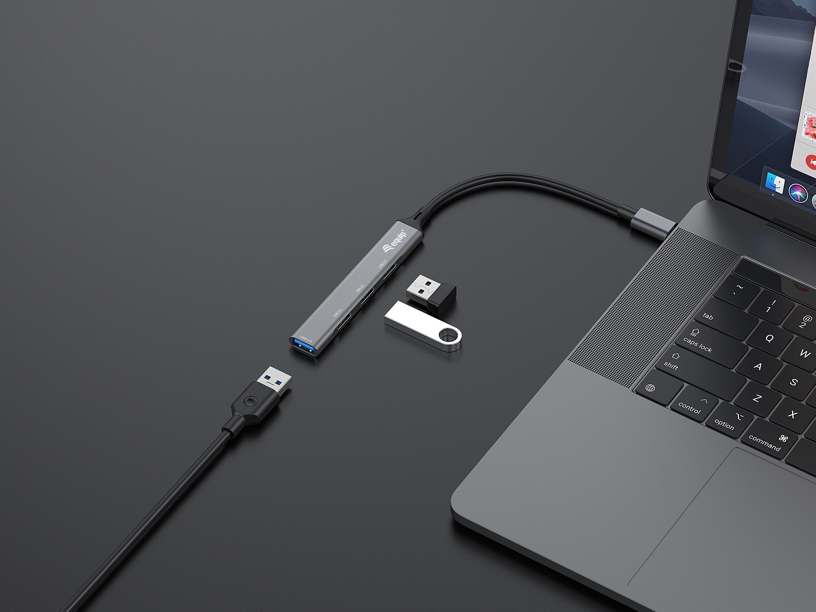 Equip 4-Port USB-C3.2-Hub->3xUSB-A 2.0/1xUSB-A3.0 5Gbps