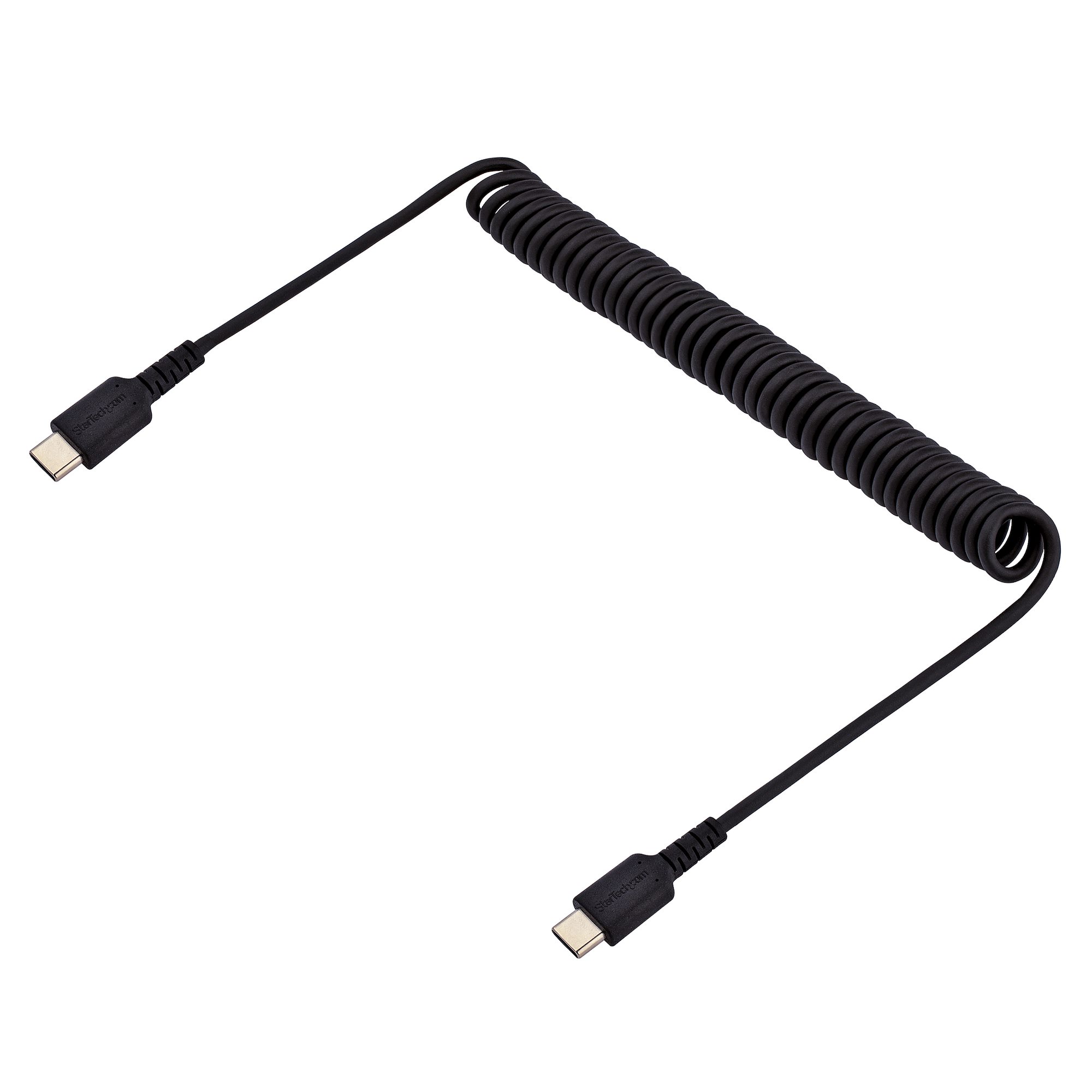 STARTECH.COM 3ft 1m USB C Charging Cable Coiled Heavy Duty Fast Charge & Sync USB-C Cable High Quality USB 2.0 Type-C Cable Black