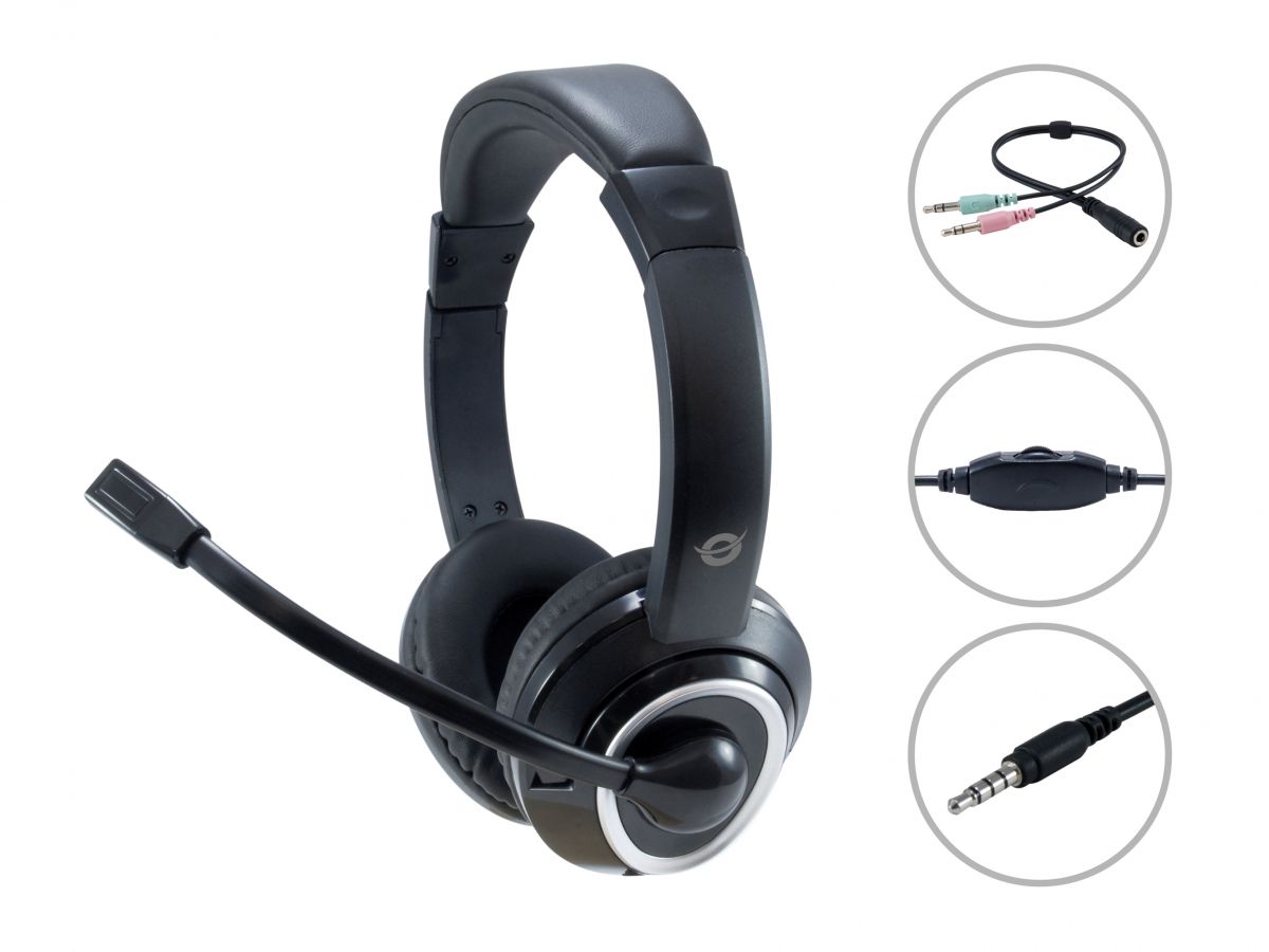 CONCEPTRONIC Headset Stereo AUX/Mikro/Bedien./Split.2.00m sw