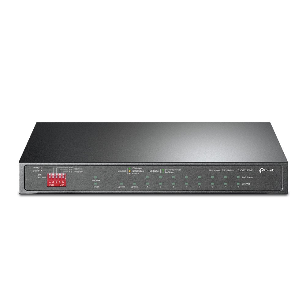 TP-LINK TL-SG1210MP PoE+ Desktop Switch 8x 10/100/1000Mbps + 1x Gbit Combo SFP + 2x Gbit Non-PoE RJ45 123W budget Isolation