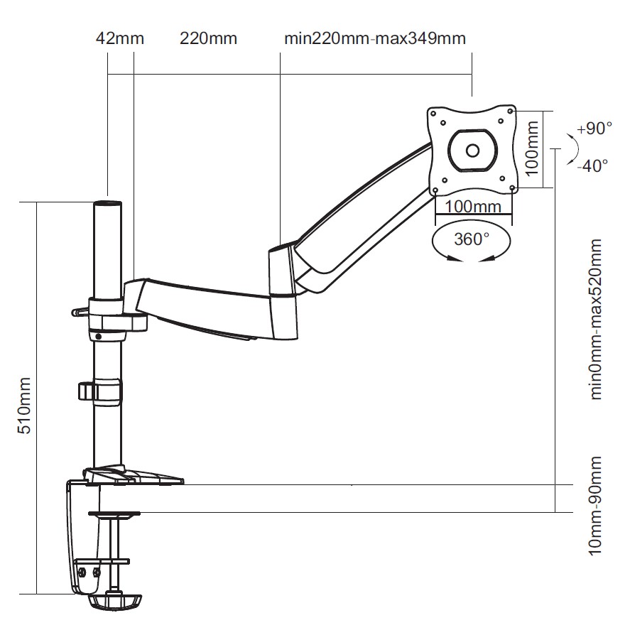Equip Tischhalterung 13-27/1TFT 360° Gasfeder 9Kg silber retail