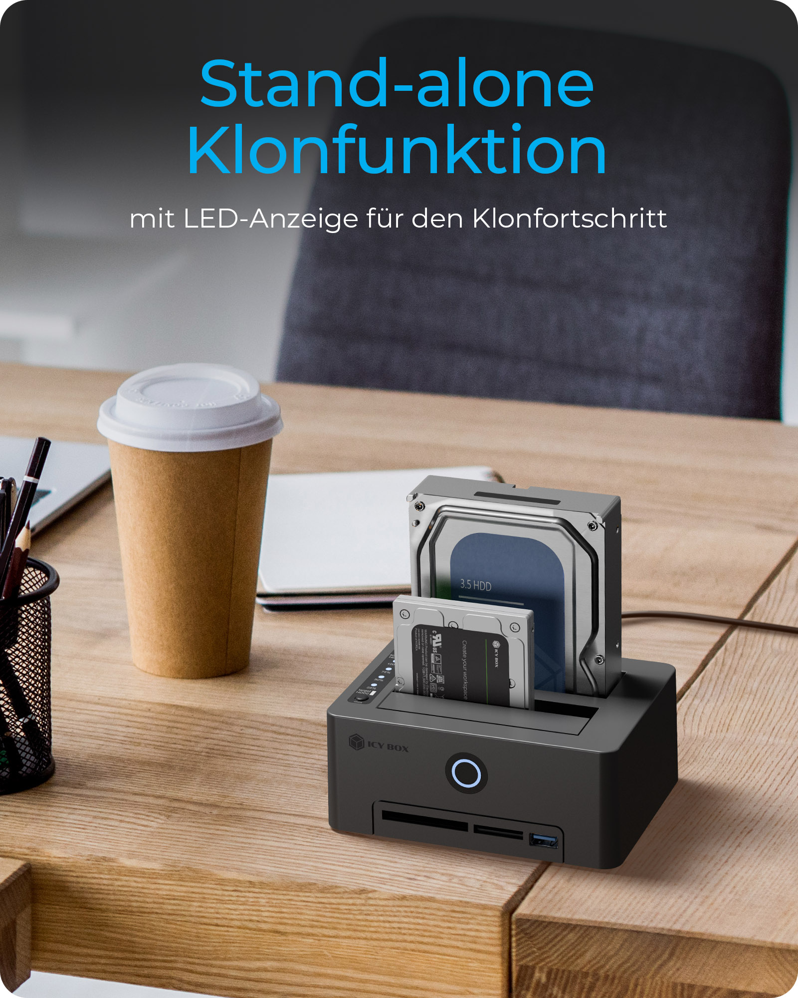 Docking- & Klonstation IcyBox HDD mit Kartenleser