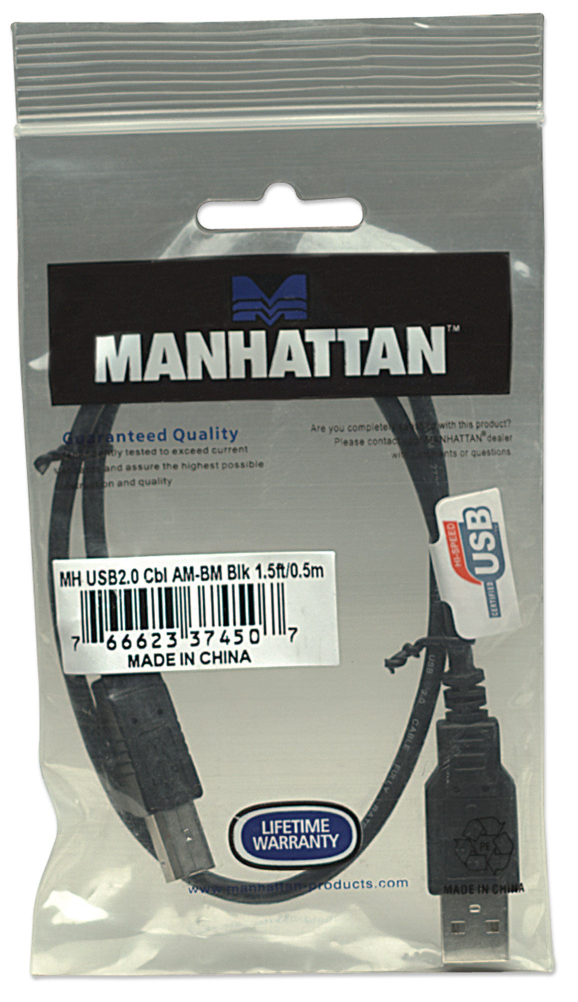 MANHATTAN USB 2.0 Anschlußkabel 0,5m A-Stecker/B-Stecker